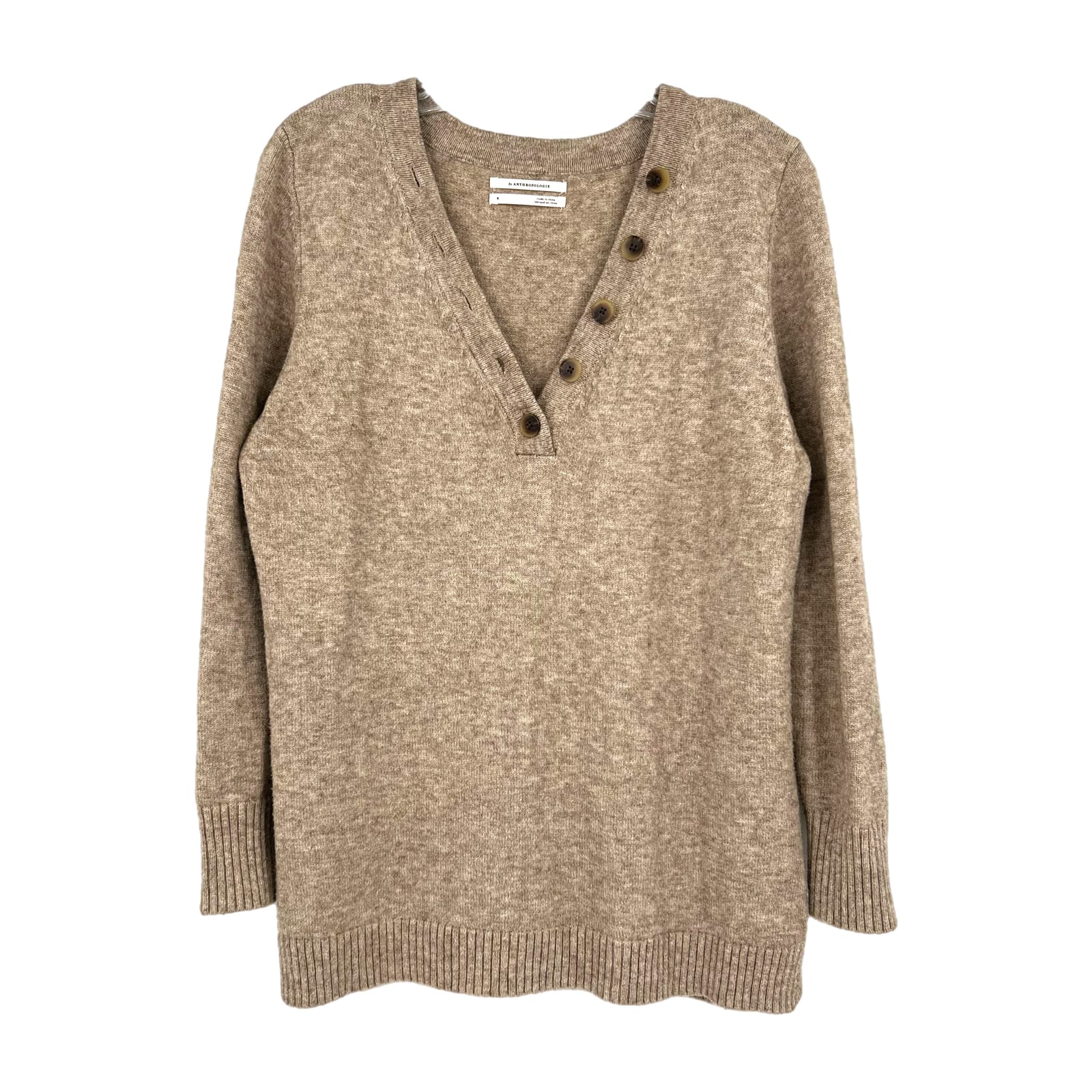 Anthropologie Brown Tortoise Button V-Neck Sweater