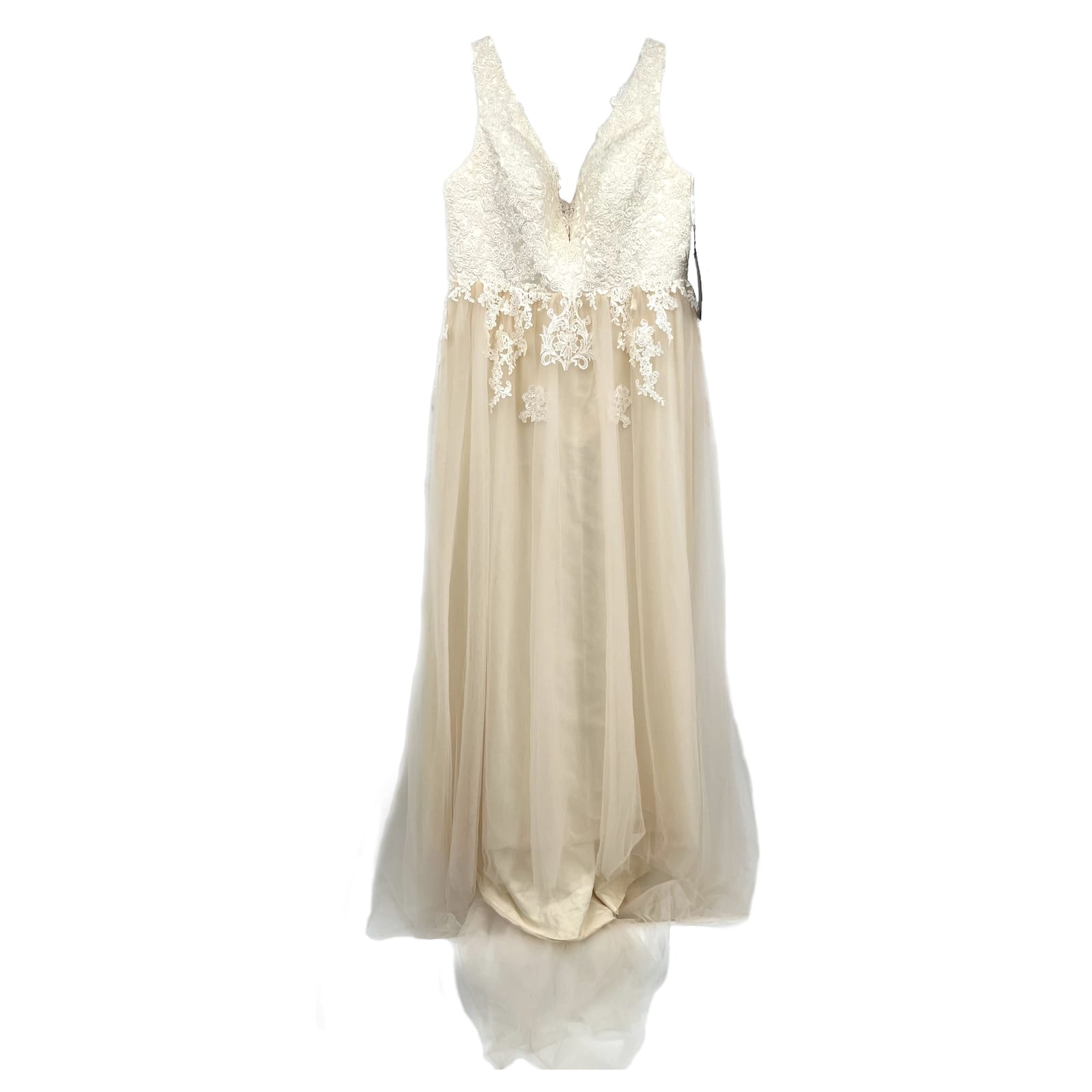Suzhou Cream Lace Accent Tulle Formal Maxi Dress