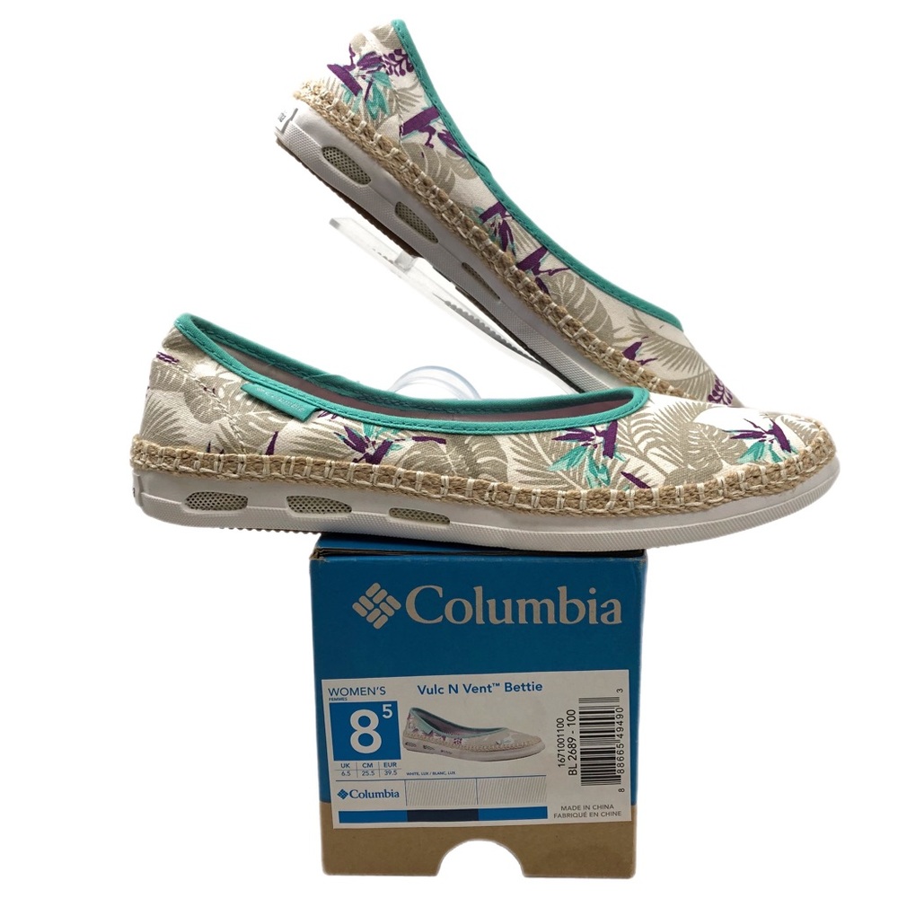 Columbia White & Purple Comfort Breathable Slip-On Flats