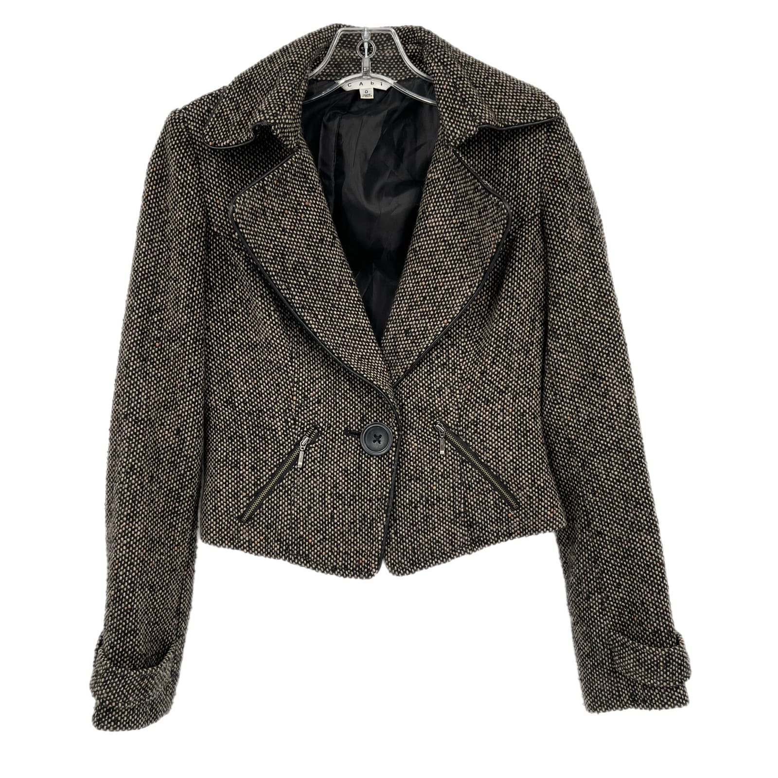 CAbi Black Tan Buttoned Classic Fitted Blazer Jacket