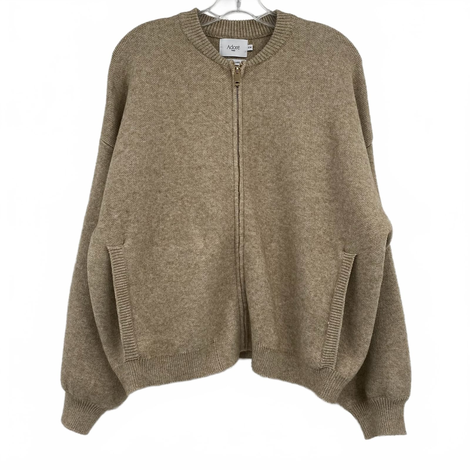 Adore Beige Zip-Up Knit Marcelle Sweater