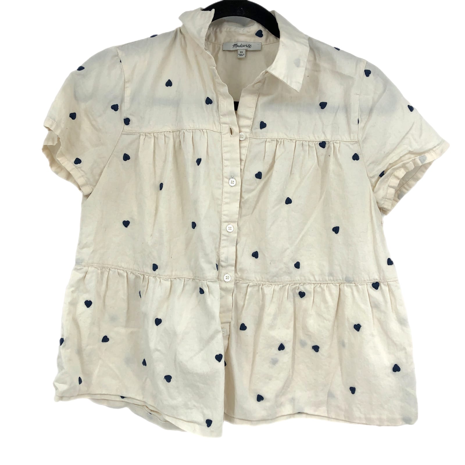 Madewell Blue and Cream Heart Prints Button Down Shirt