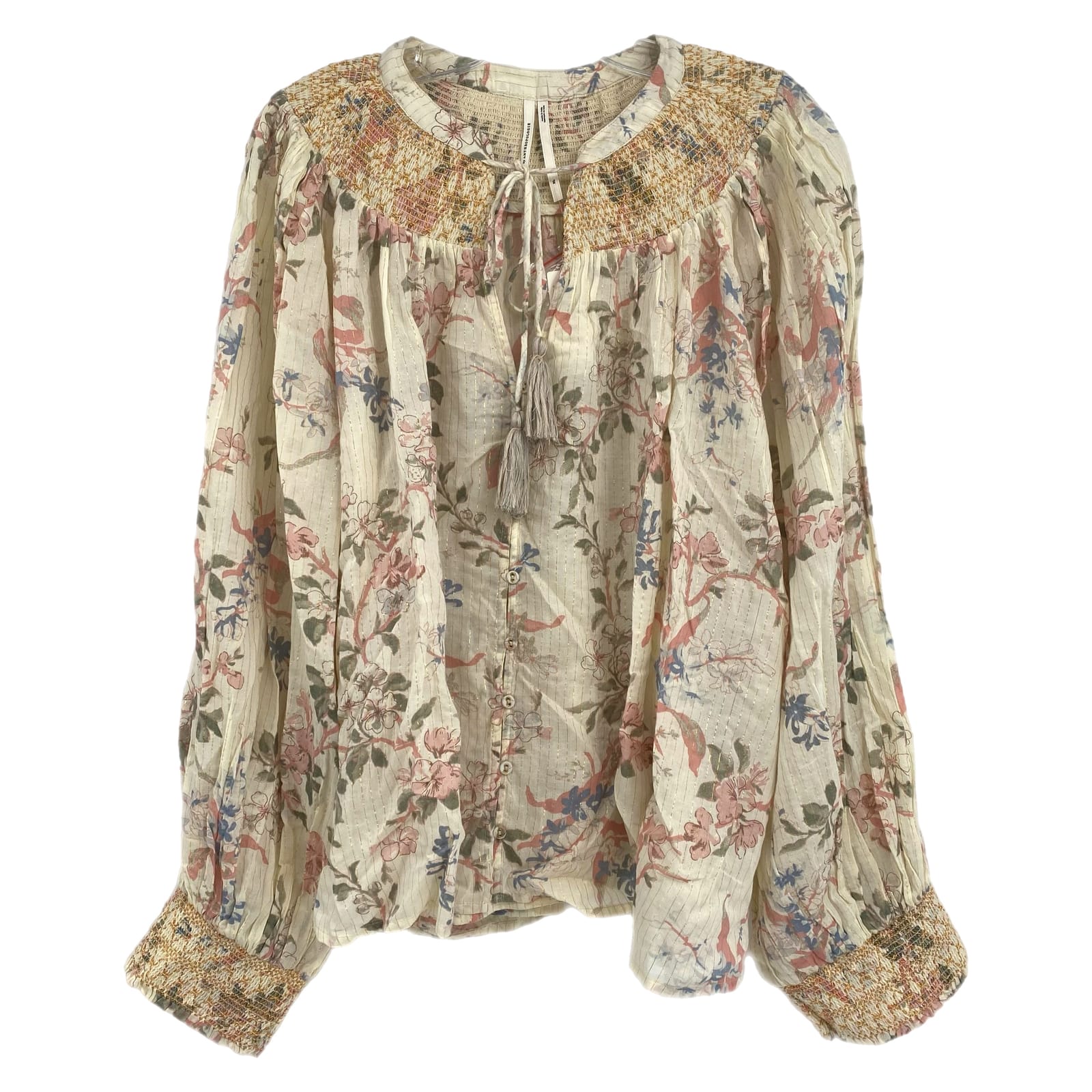 Anthropologie Beige Gold Floral Peasant Blouse