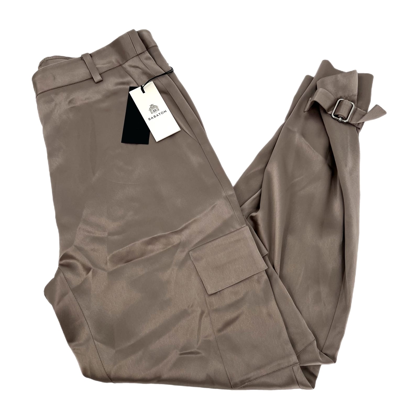 Babaton Taupe Refined Buckle Ankle Satin Trousers