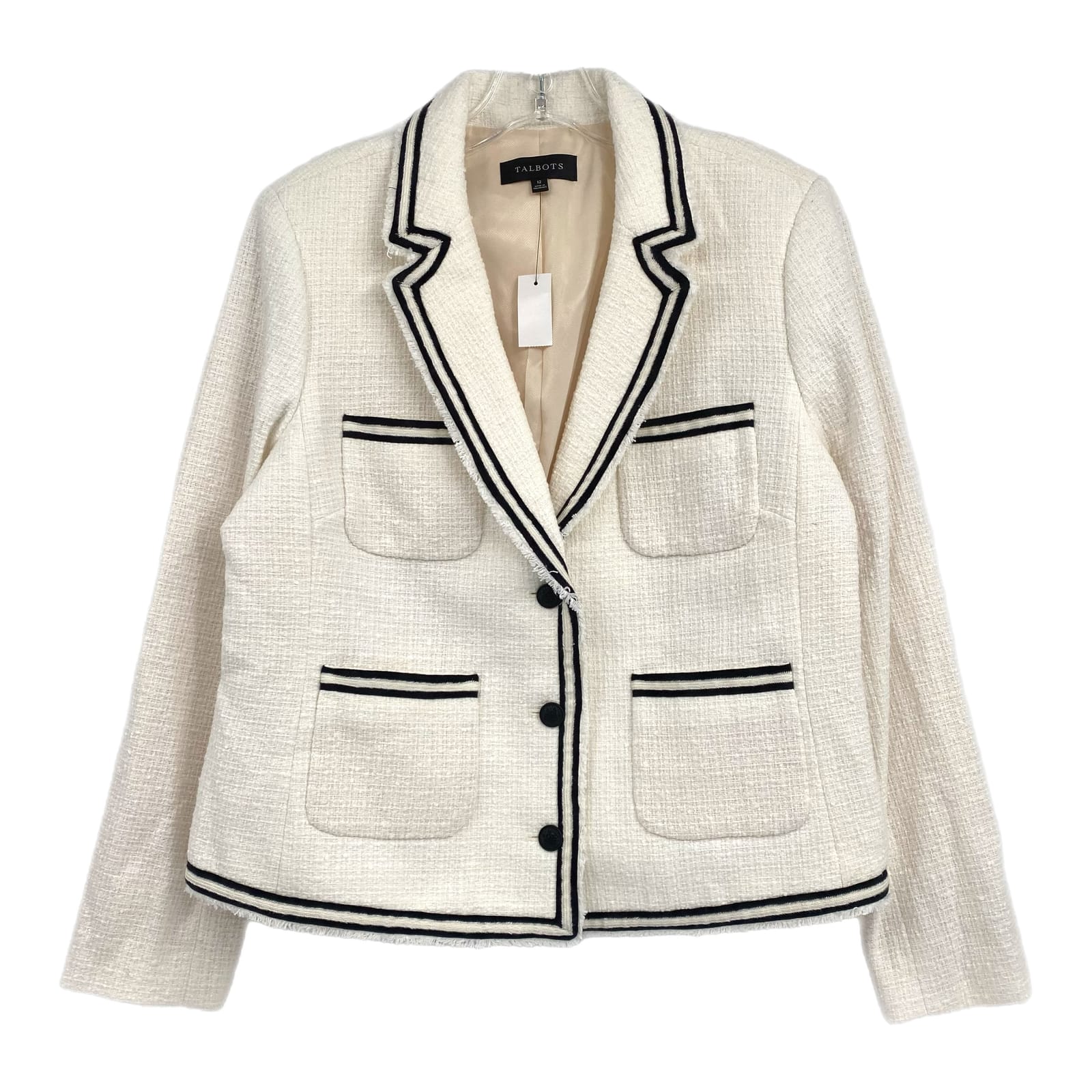 Talbots Cream Black Woven Blazer