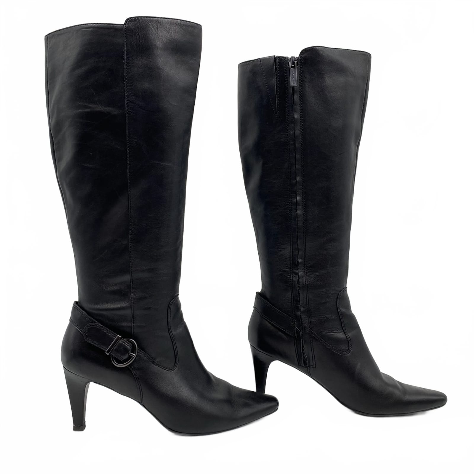 Joan & David Black Leather Heeled Knee-High Boots