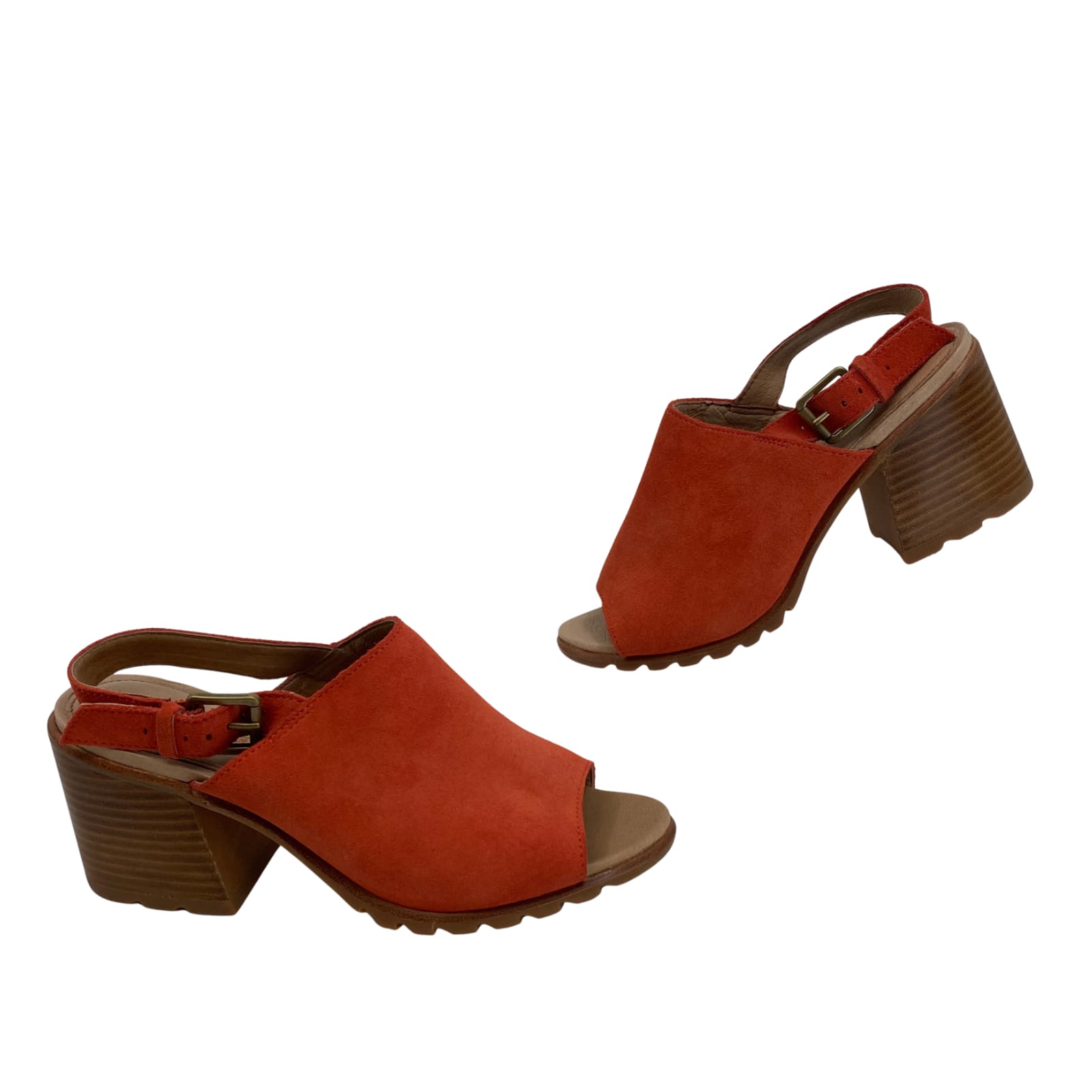 Sorel Orange Leather Block Heel Sandals