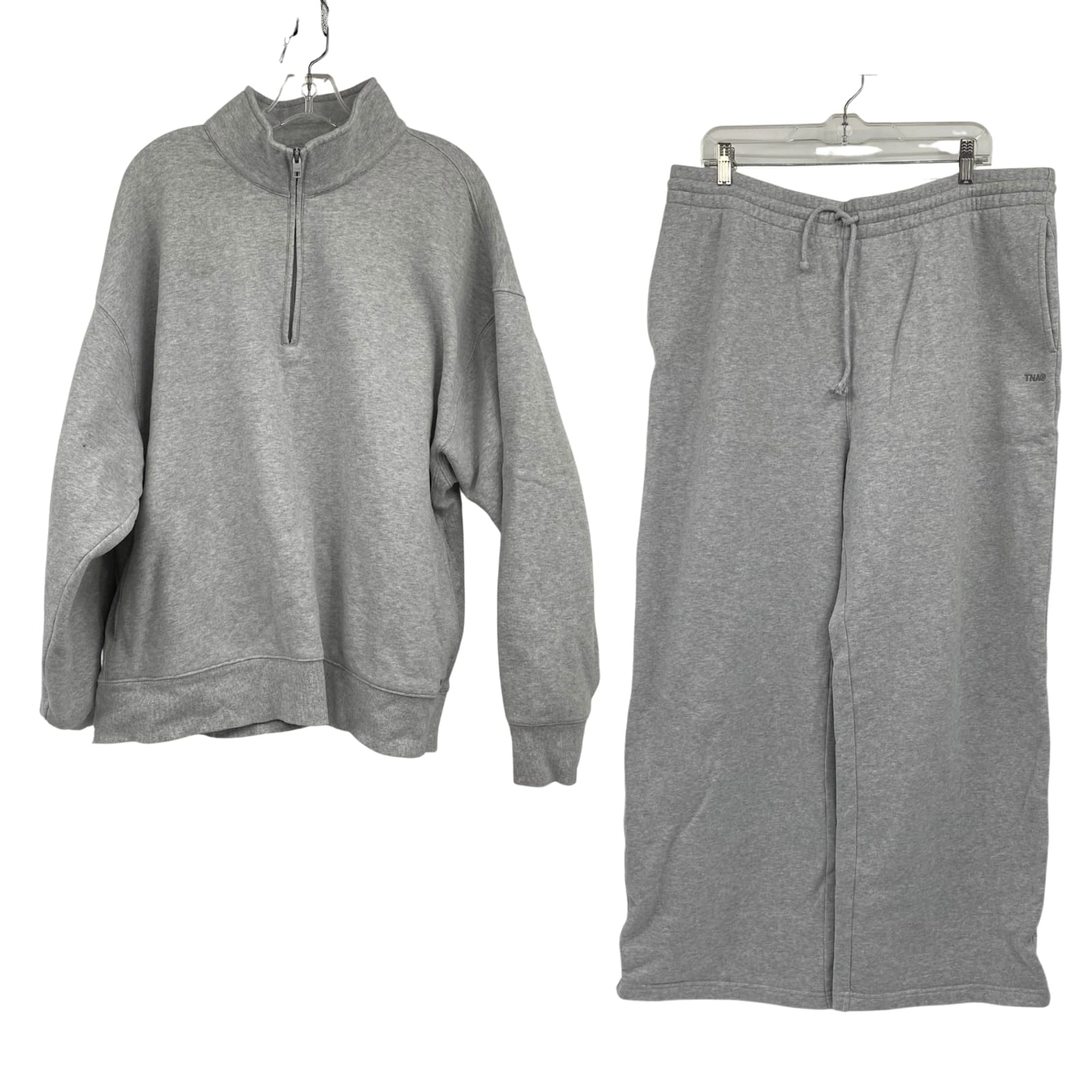 TNA Gray Cotton Blend Wide-Leg Pants Pullover Set