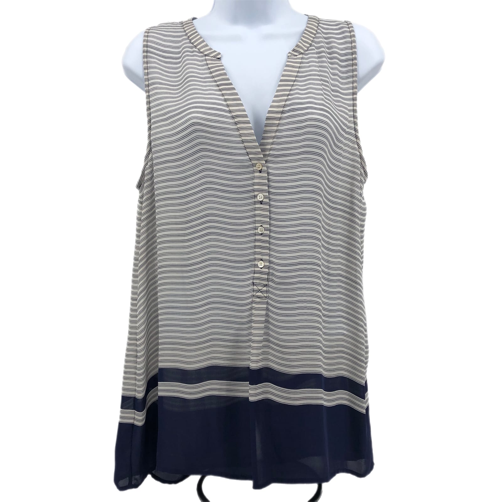 Joie White & Blue Striped Silk Blouse