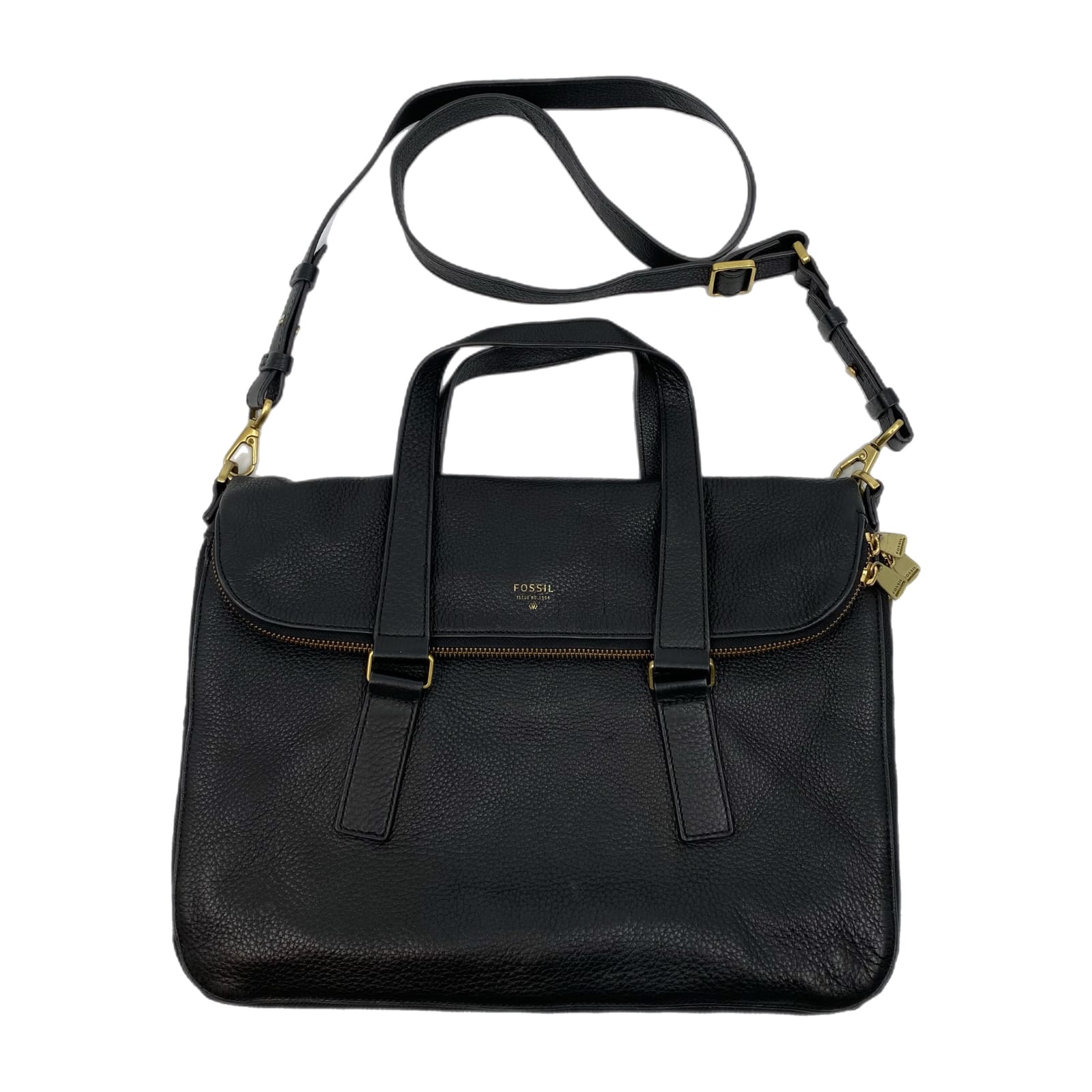 Fossil Black Leather Preston Expandable Messenger Bag