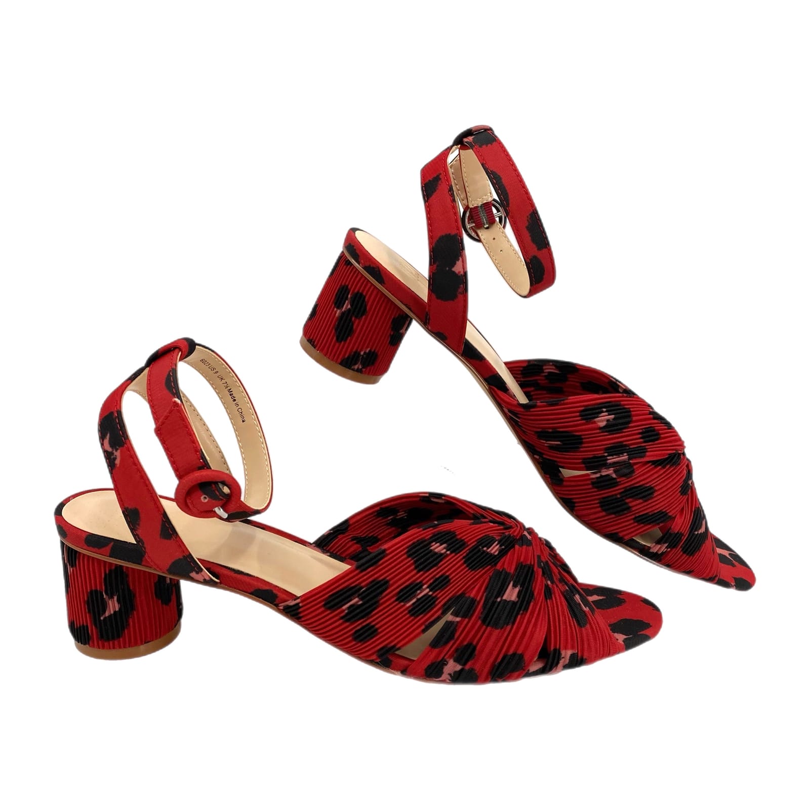 CAbi Red Black Leopard Print Siren Ankle Strap Heels