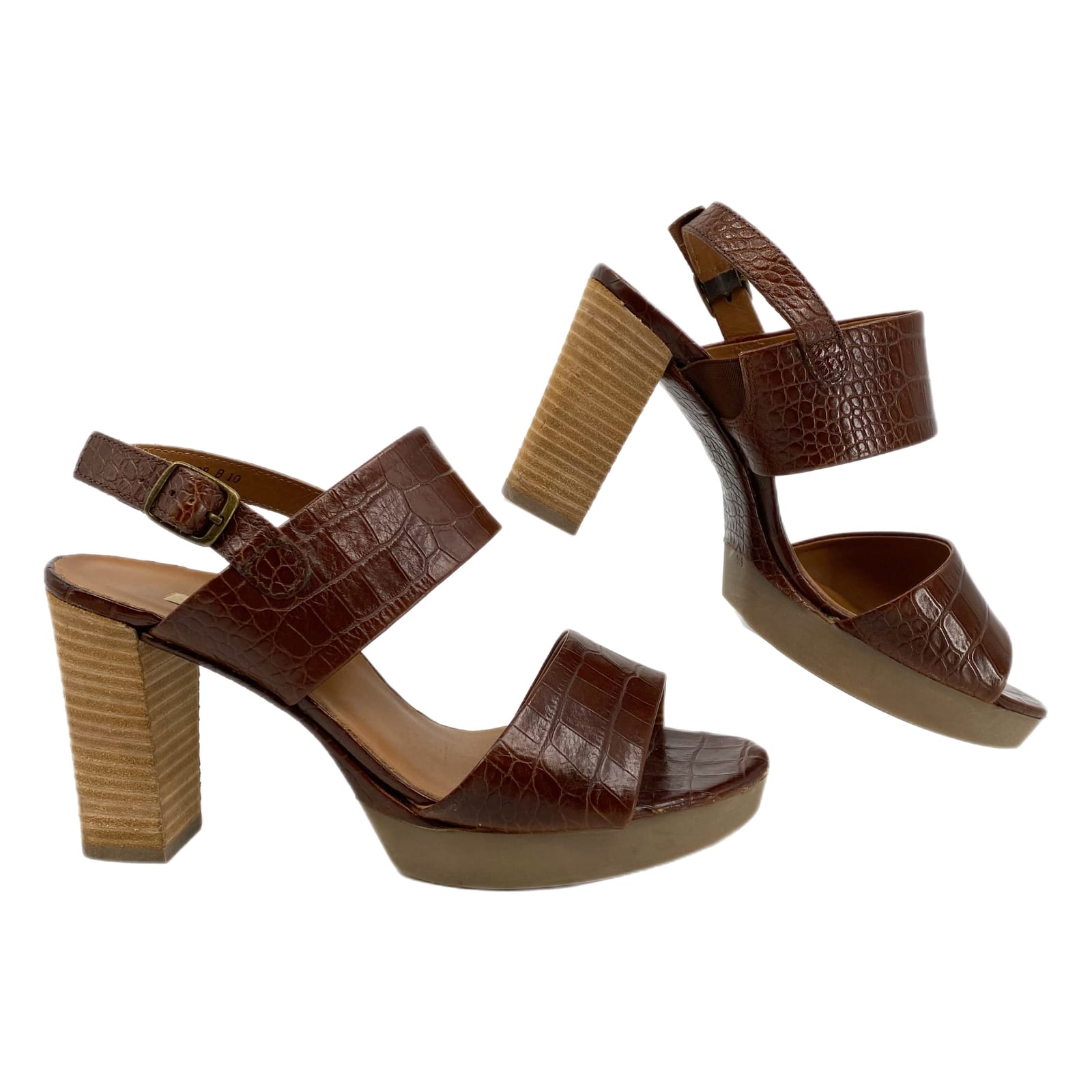 Paul Green Brown Croc Embossed Leather Heels