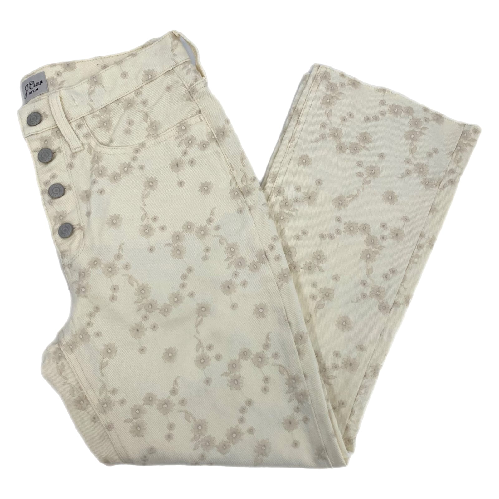 J. Crew Cream Floral Embroidered Bootcut Crop Jeans