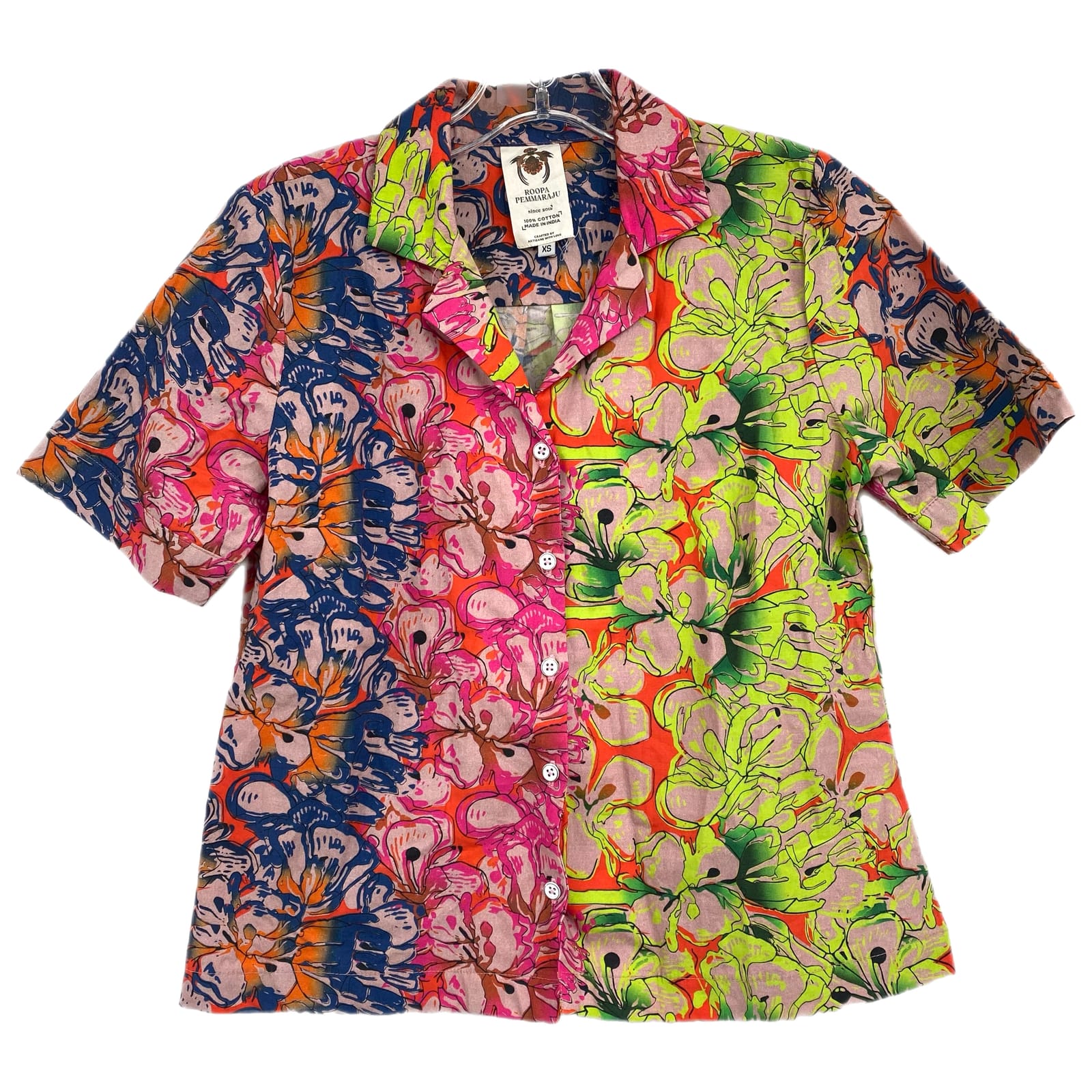 Roopa Pemmaraju Pink Green Floral Button-Up Shirt