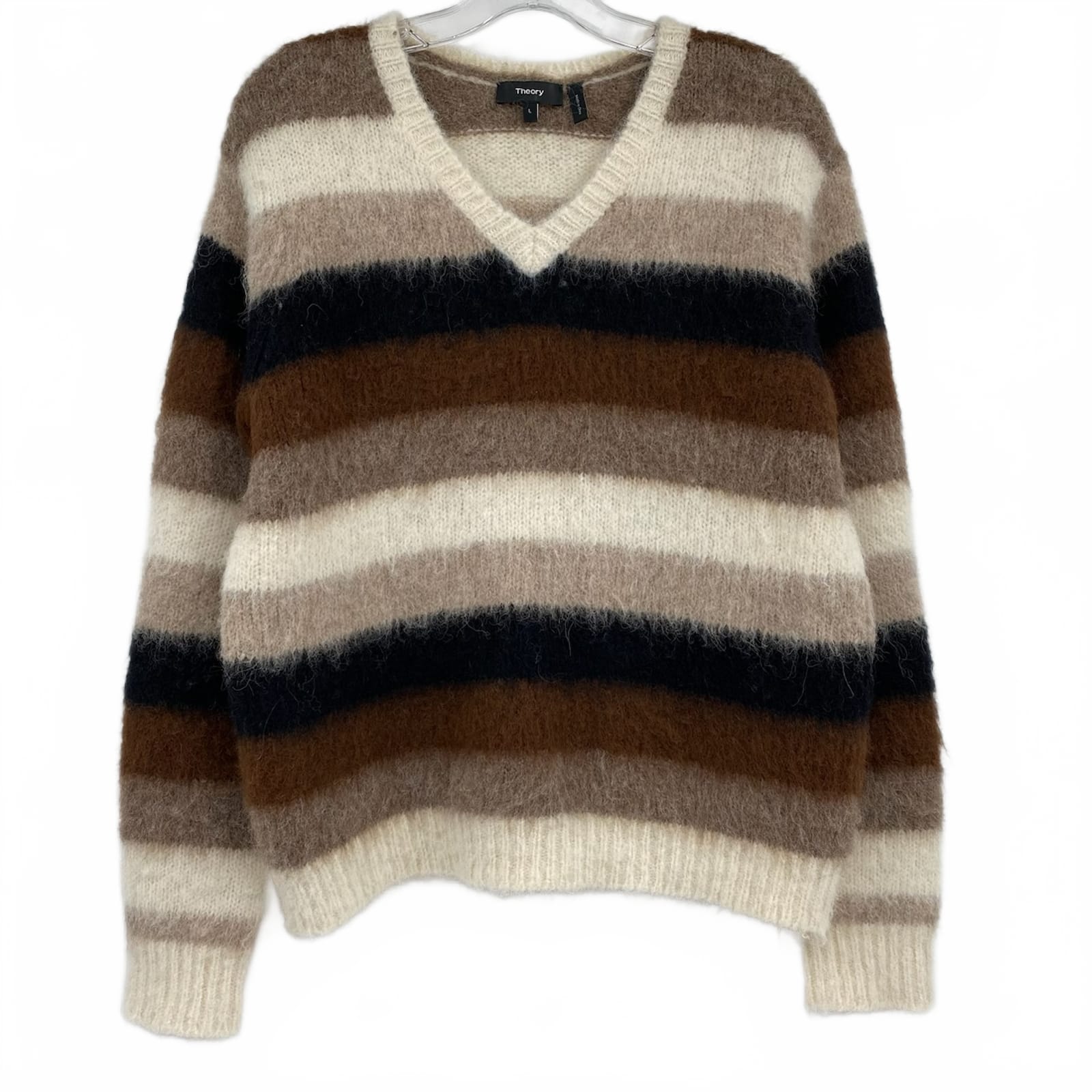 Theory Brown Black Striped Alpaca Wool Blend Sweater