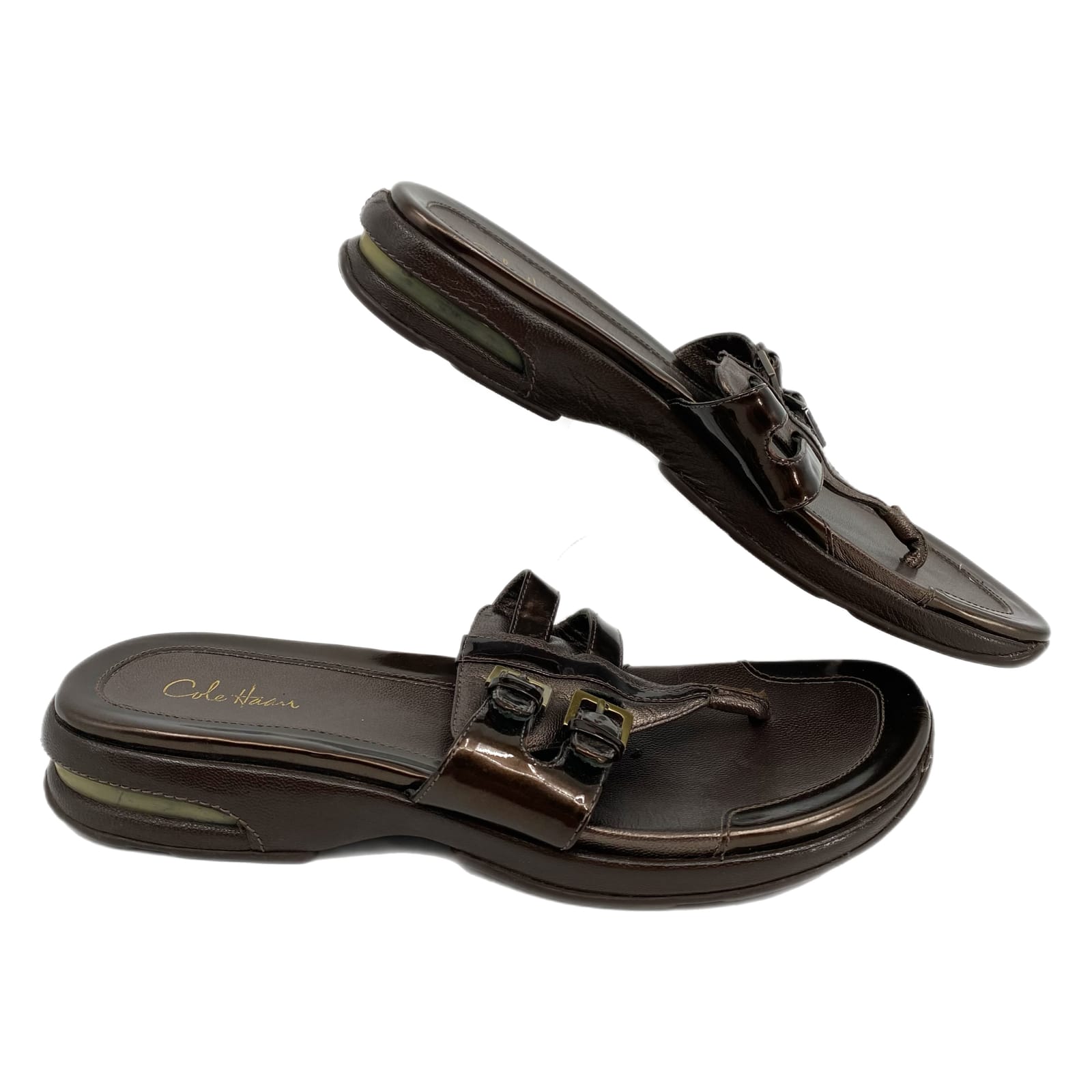 Cole Haan Brown Flip Flop Sandals with Buckle Accent