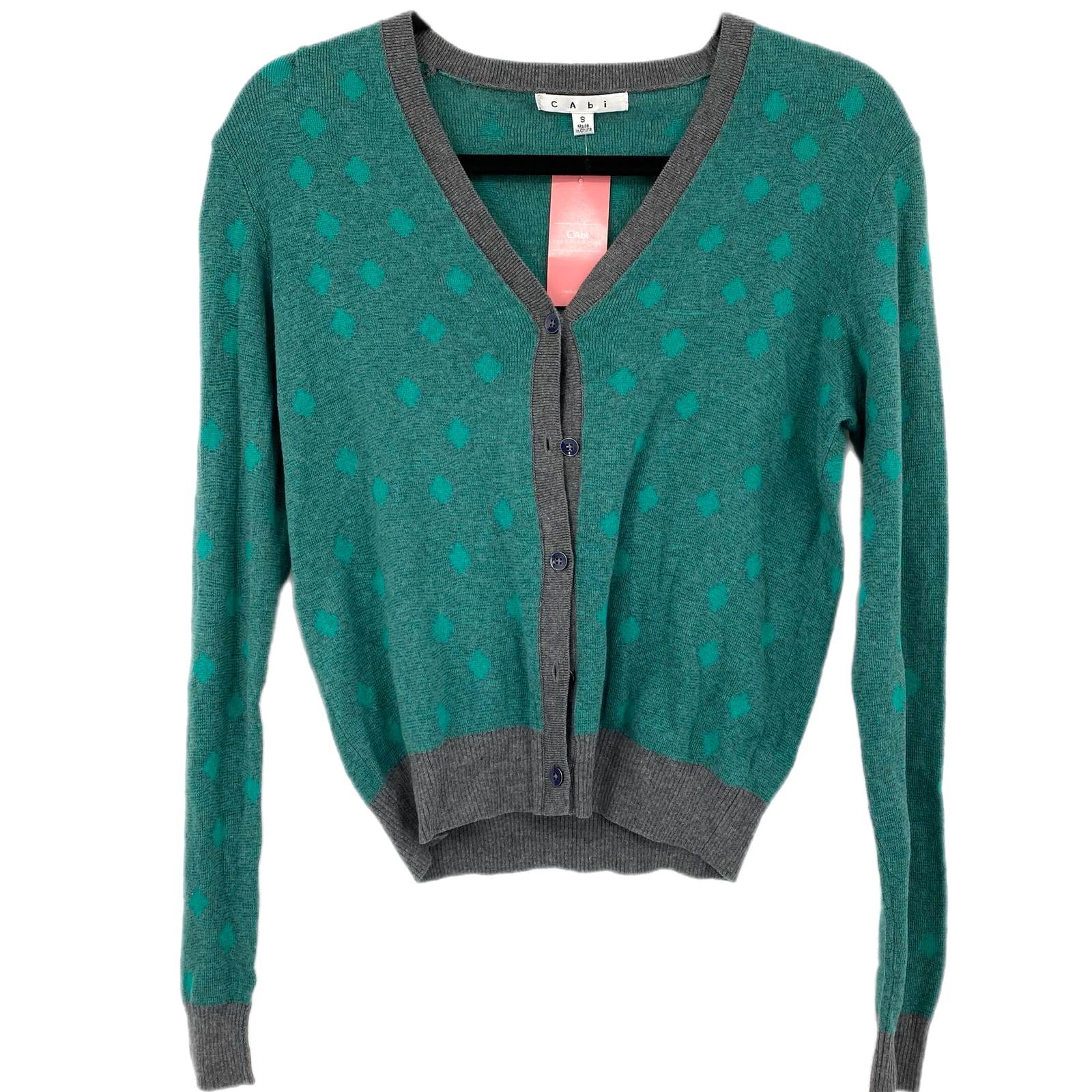 CAbi Gray & Green Cotton Cardigan