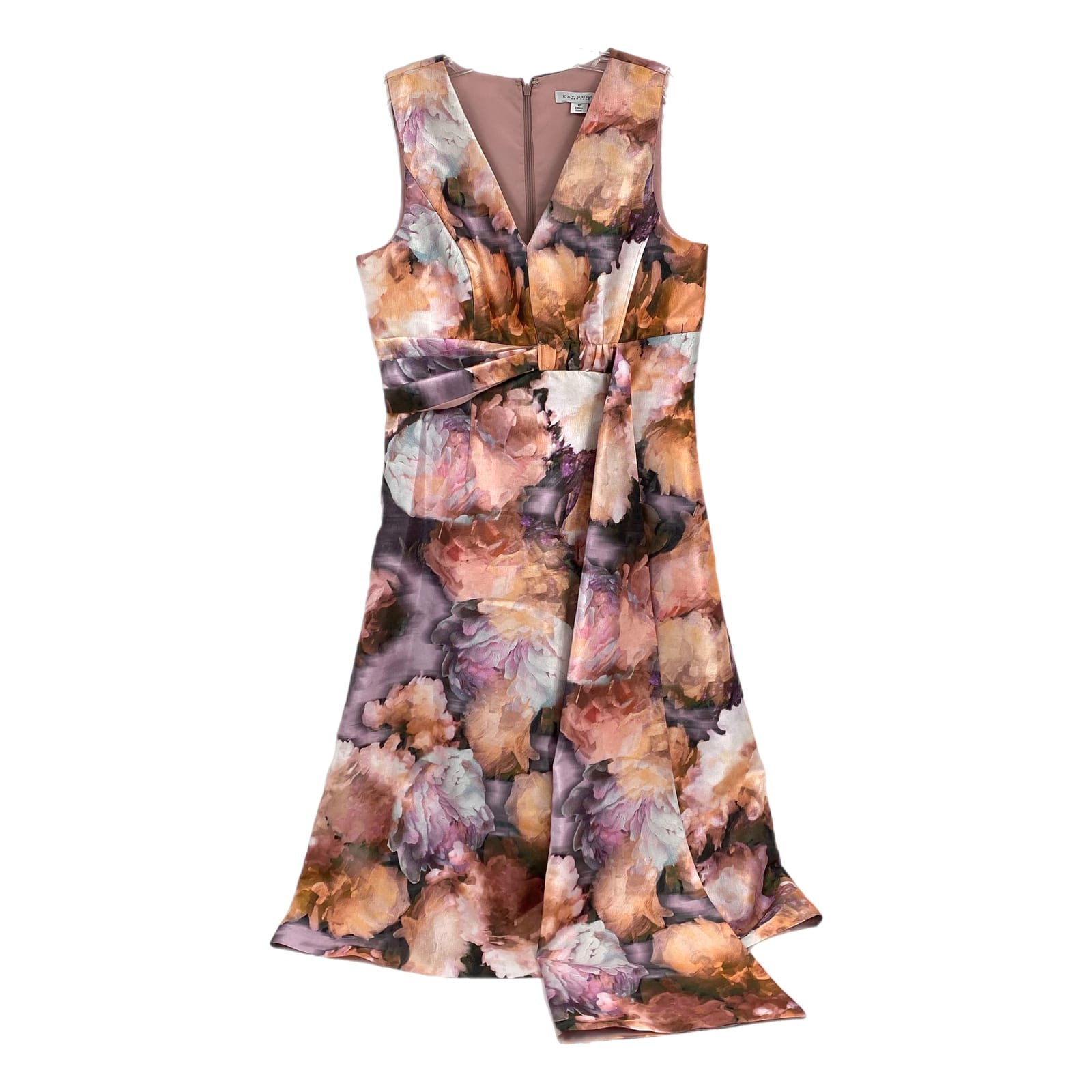 Kay Unger Purple Orange Floral A-Line Midi Dress