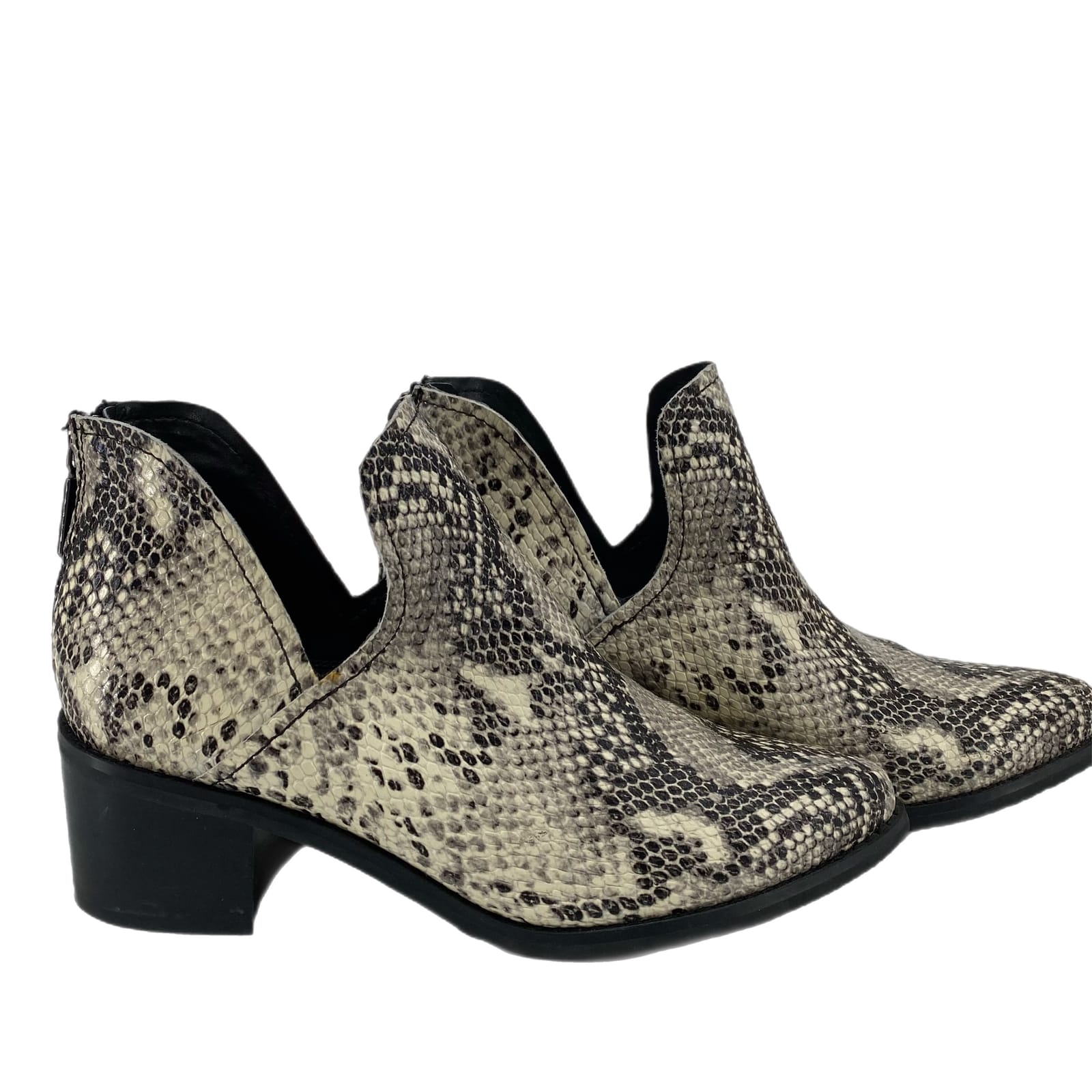 Blondo Cream Animal Print Zip Ankle Boots