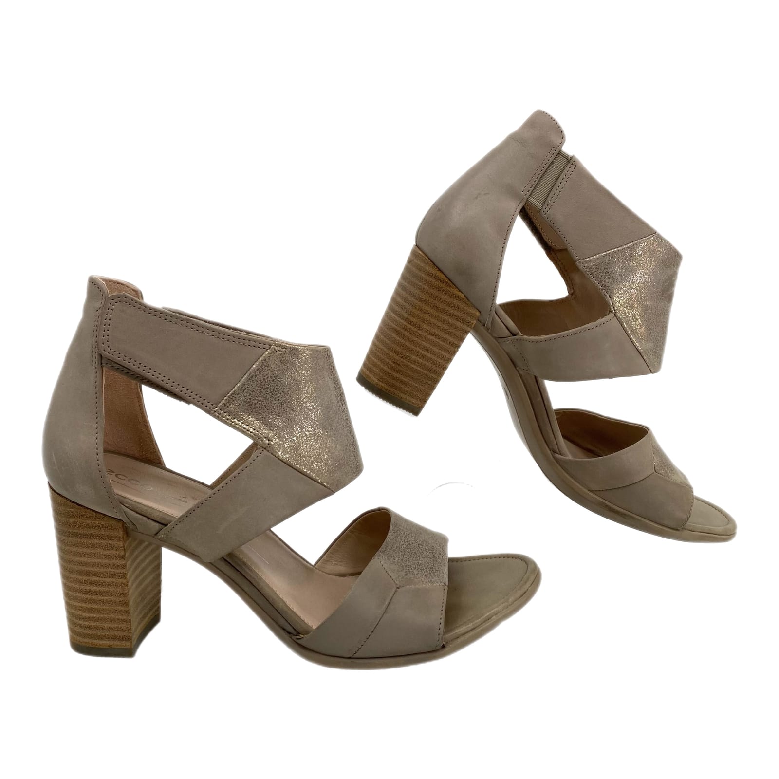 Ecco Tan Gold Block Heels