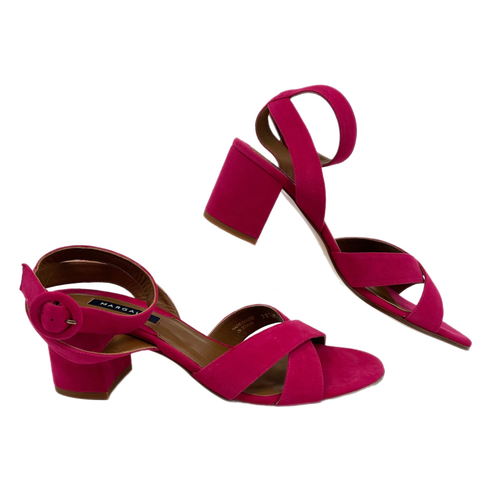 Margaux Pink Suede Ankle Strap Block Heel Sandals