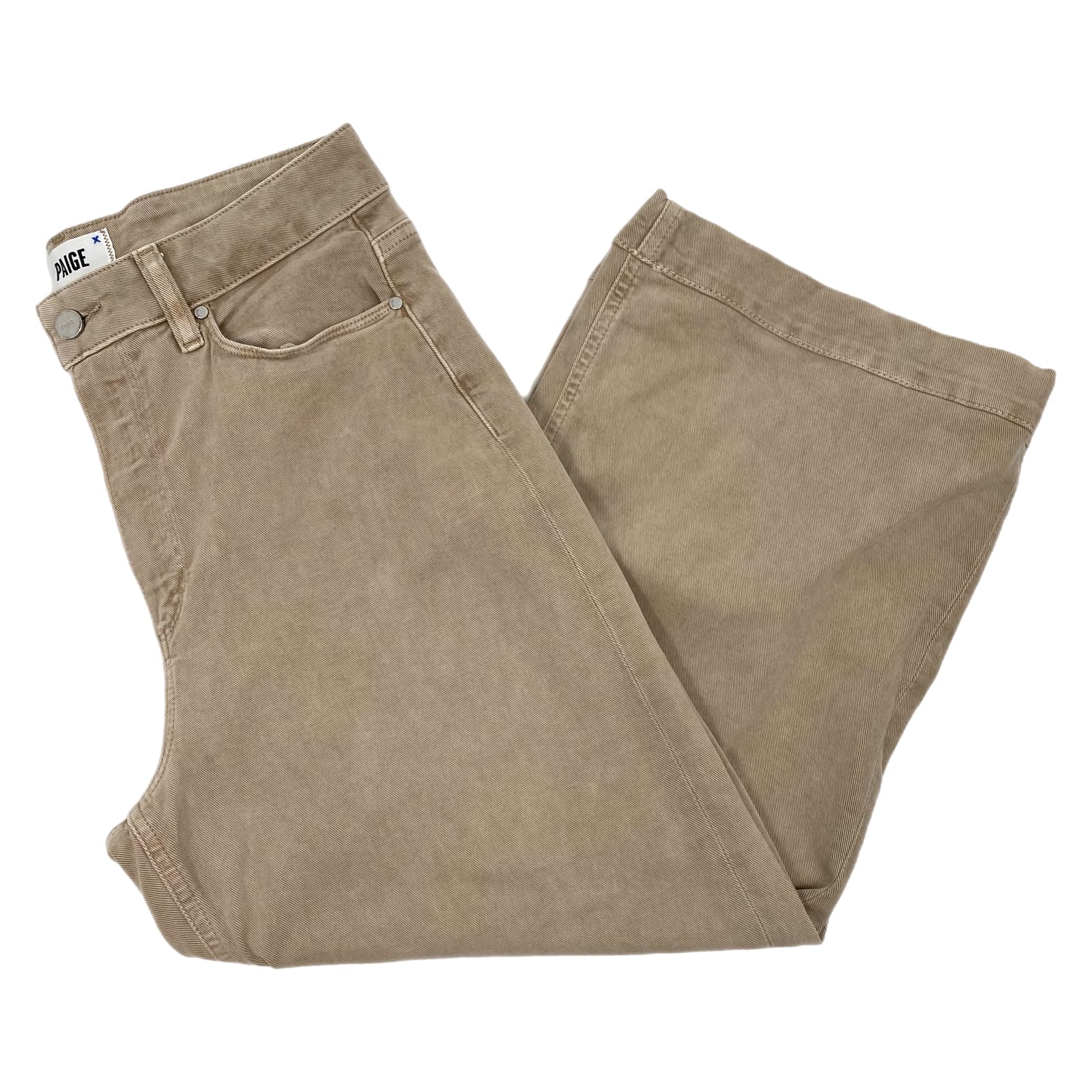 PAIGE Beige Cropped Wide Leg Jeans
