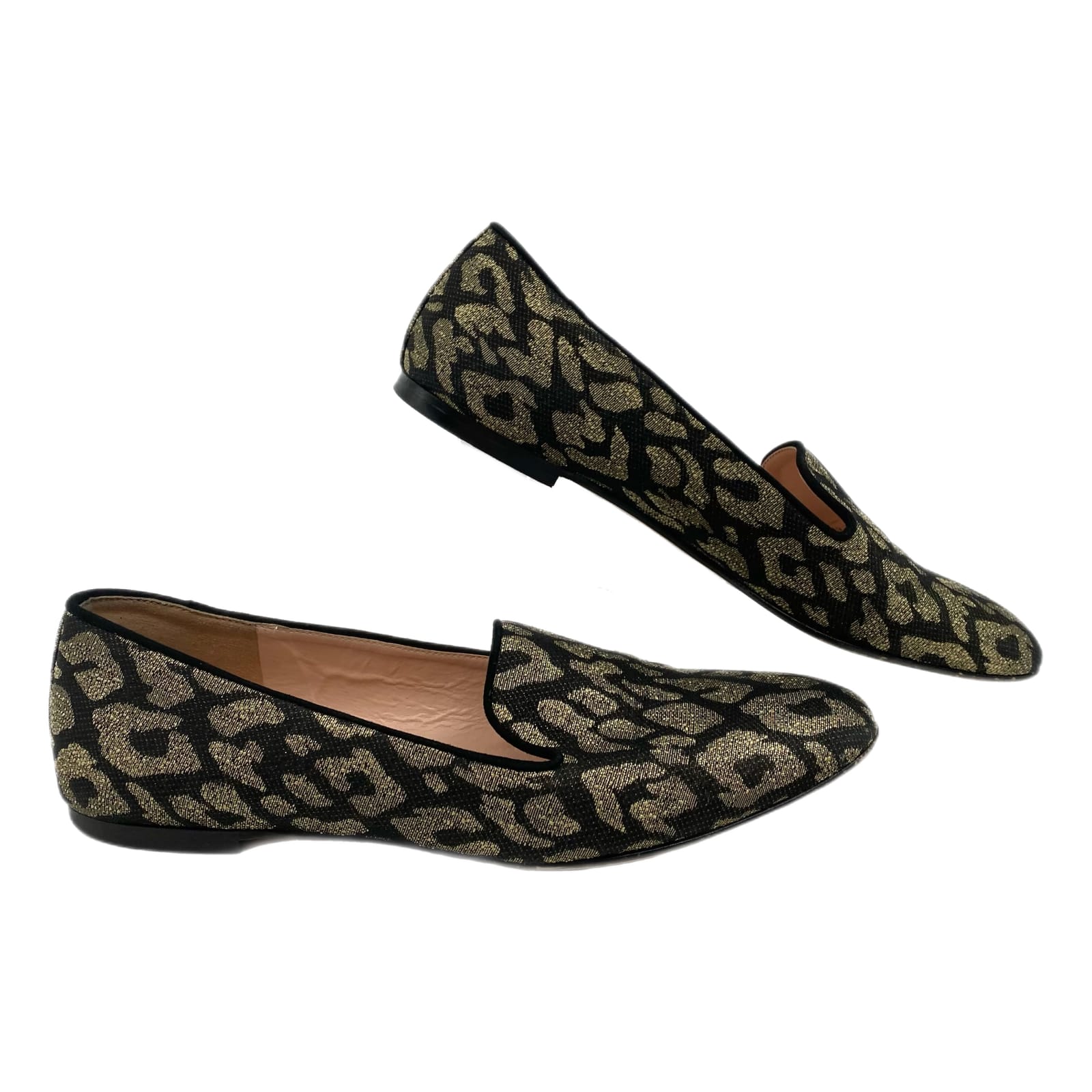 J. Crew Black Gold Square Toe Leopard Print Loafers