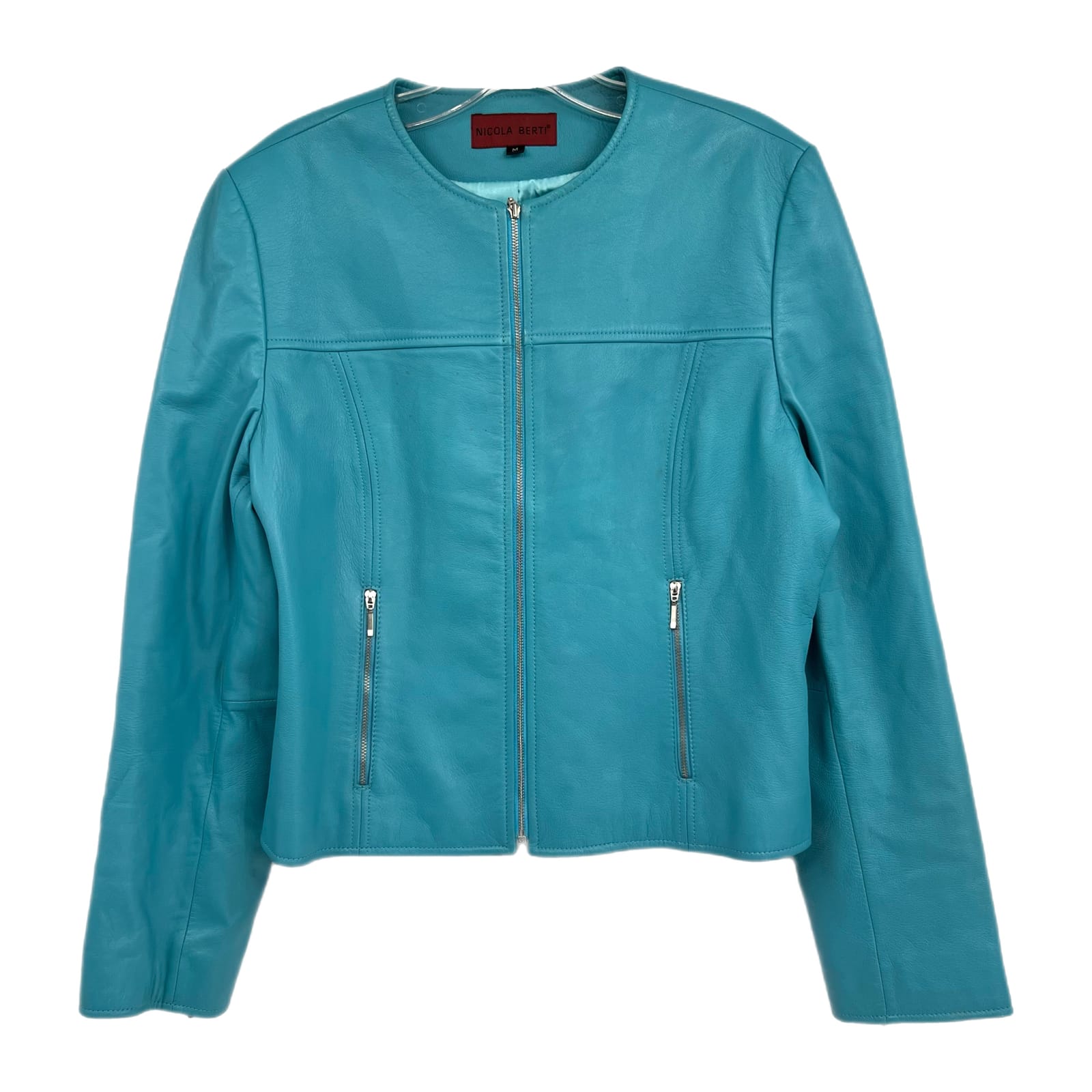 Nicola Berti Blue Zip Leather Jacket