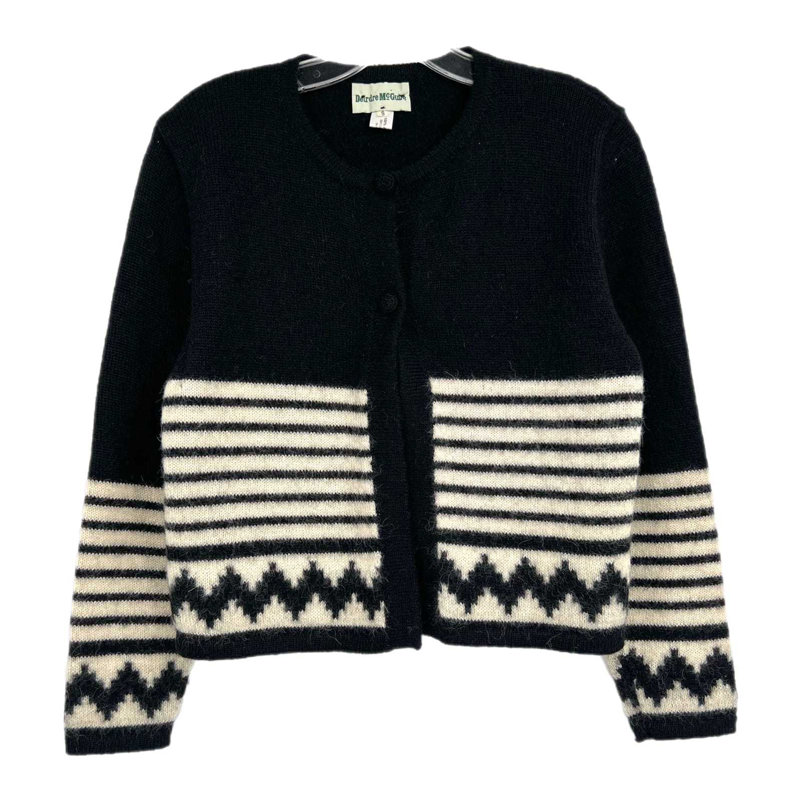 Deirdre McGuire Black White Alpaca Knit Striped Cardigan