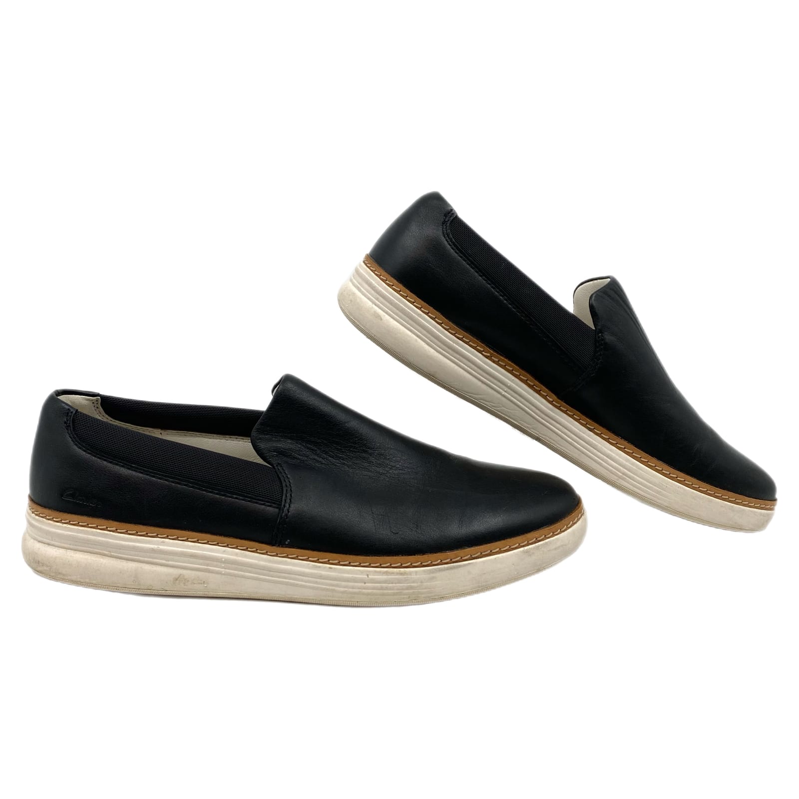 Clarks Black Leather Slip-On Sneakers