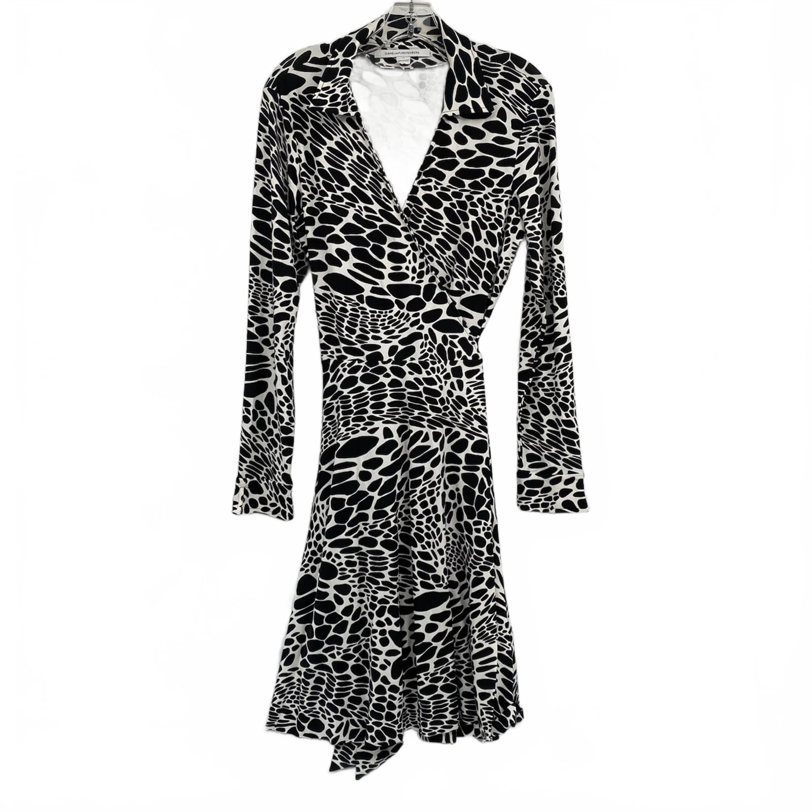 Diane Von Furstenberg Black White Spotted Wrap Midi Dress