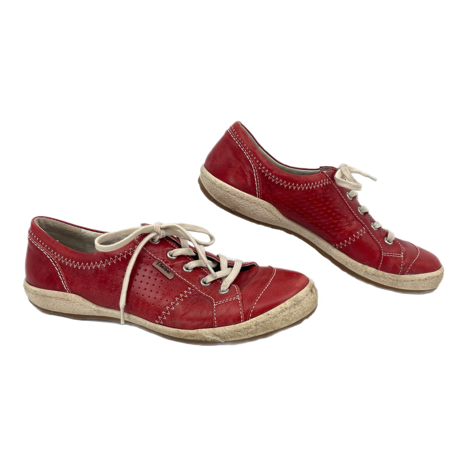Josef Seibel Red Lace Up Leather Sneakers