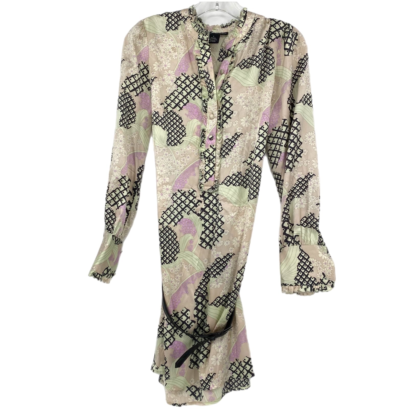 Elegant Purple & Green Floral Silk Dress