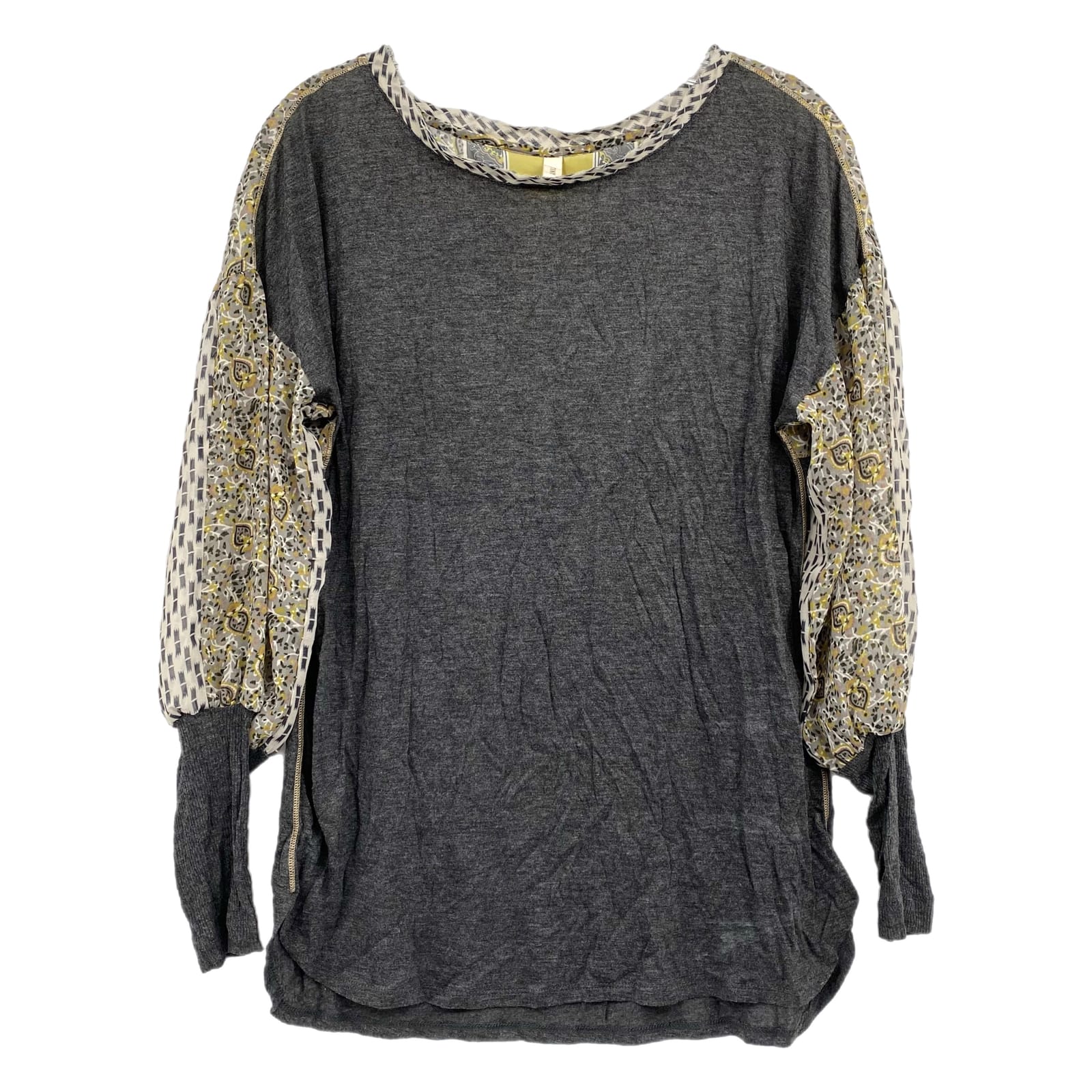 Tiny Gray Green Sheer Patterned Back Puff Sleeve Blouse