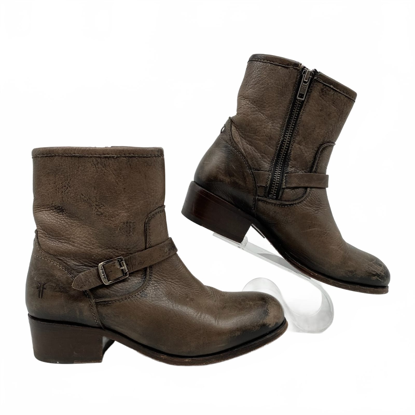 Frye Brown Lynn Short Strap Leather Ankle Boots