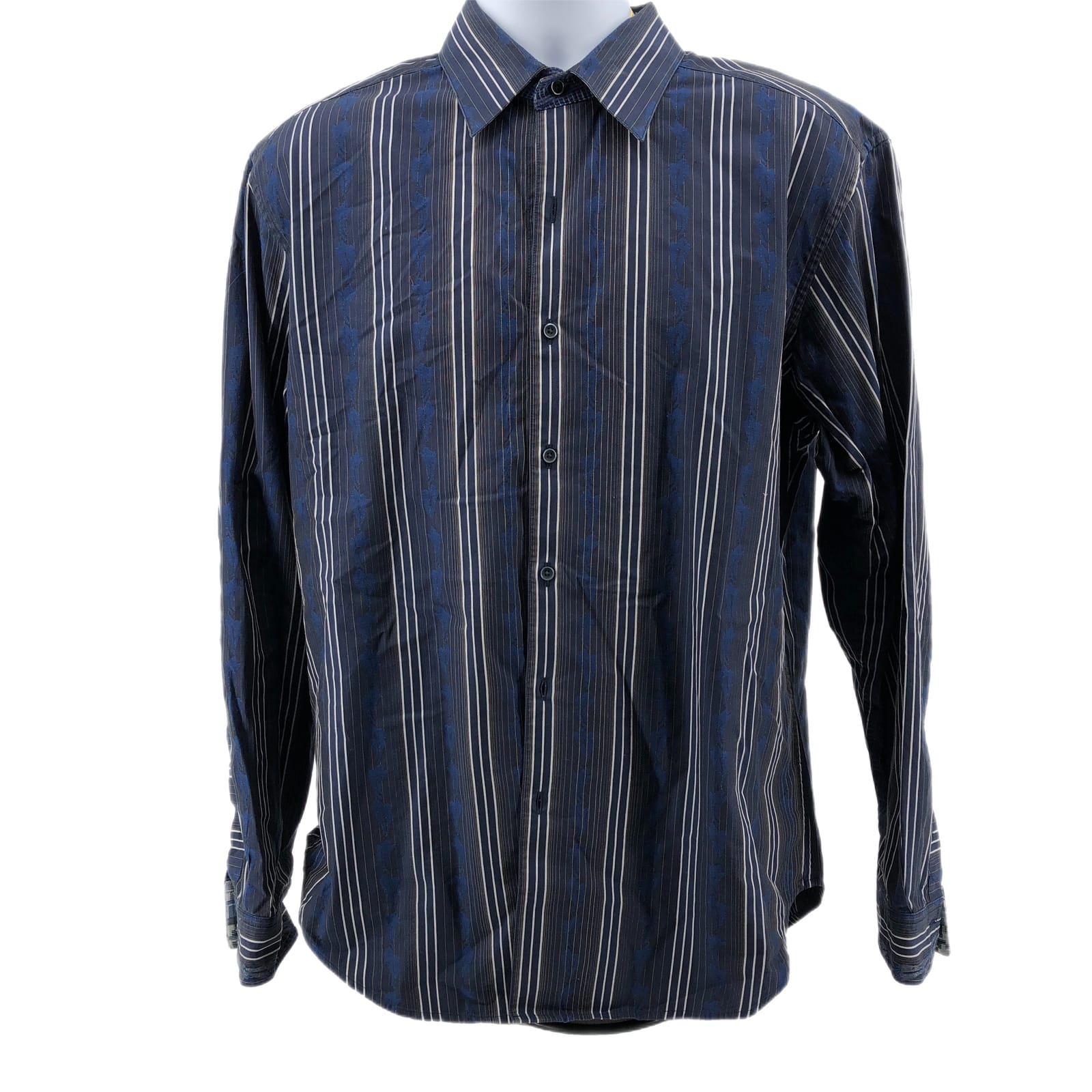Robert Graham Blue & White Striped Button-Up Dress Shirt