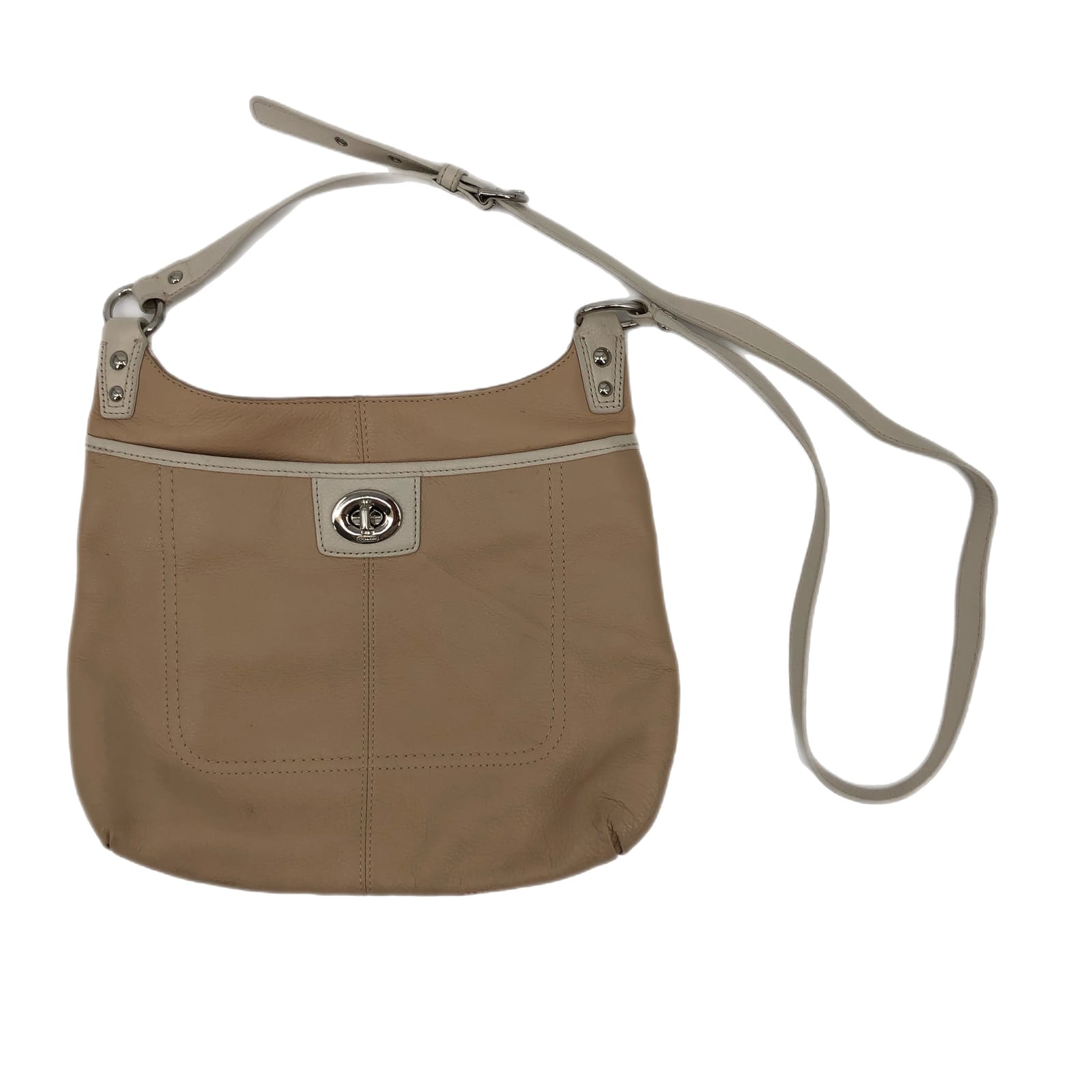 Coach Cream & White Studded Leather Crossbody Bag