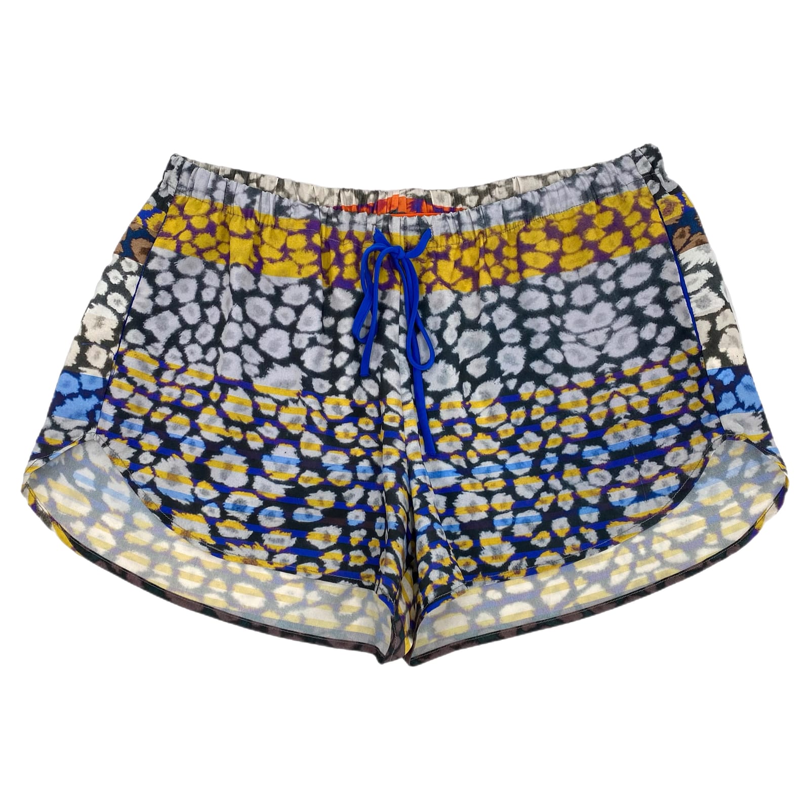 Clover Canyon Blue Yellow Abstract Print Silk Shorts