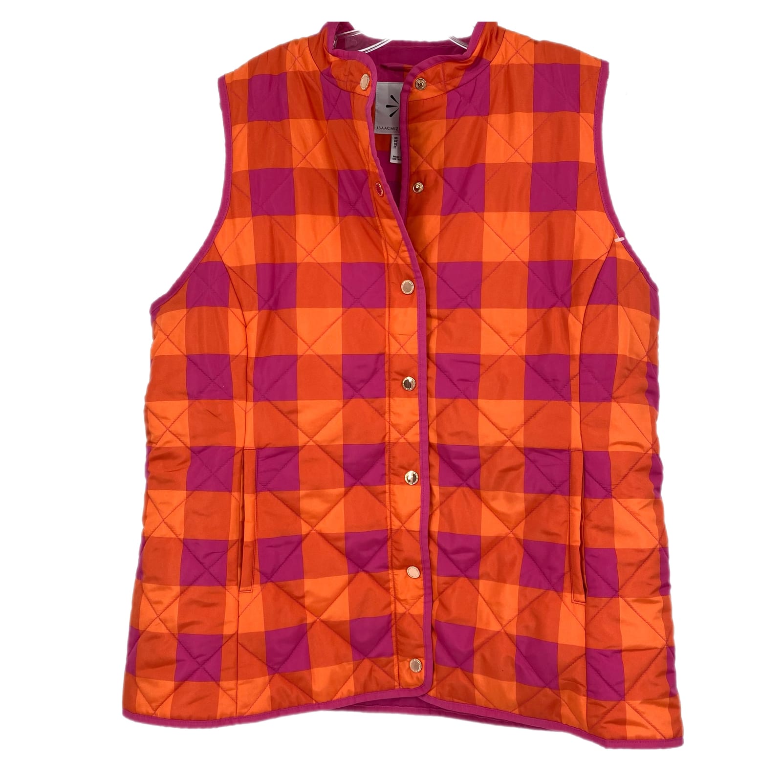 Isaac Mizrahi Pink & Orange Plaid Puffer Vest