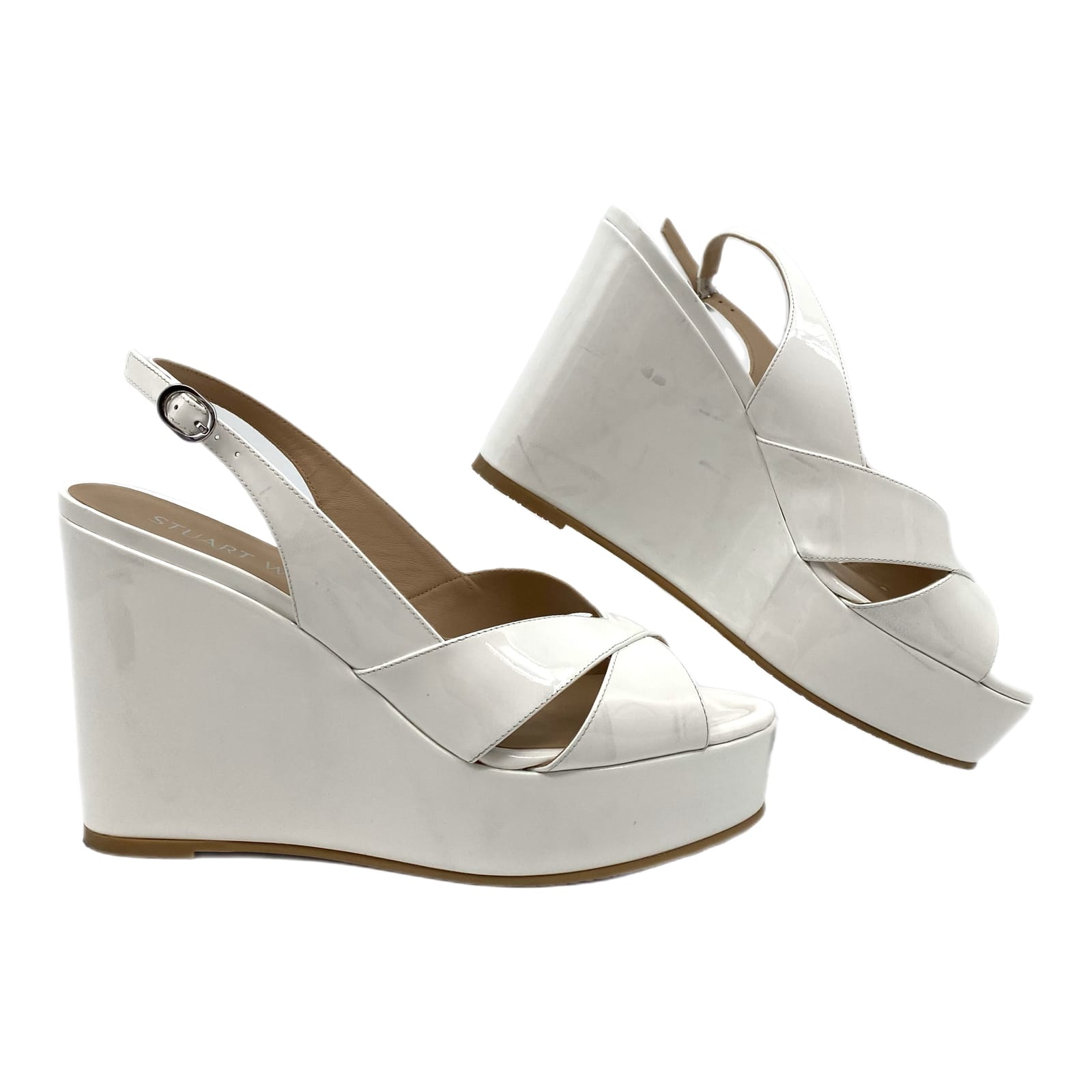 Stuart Weitzman White Carmen Patent Leather Wedges