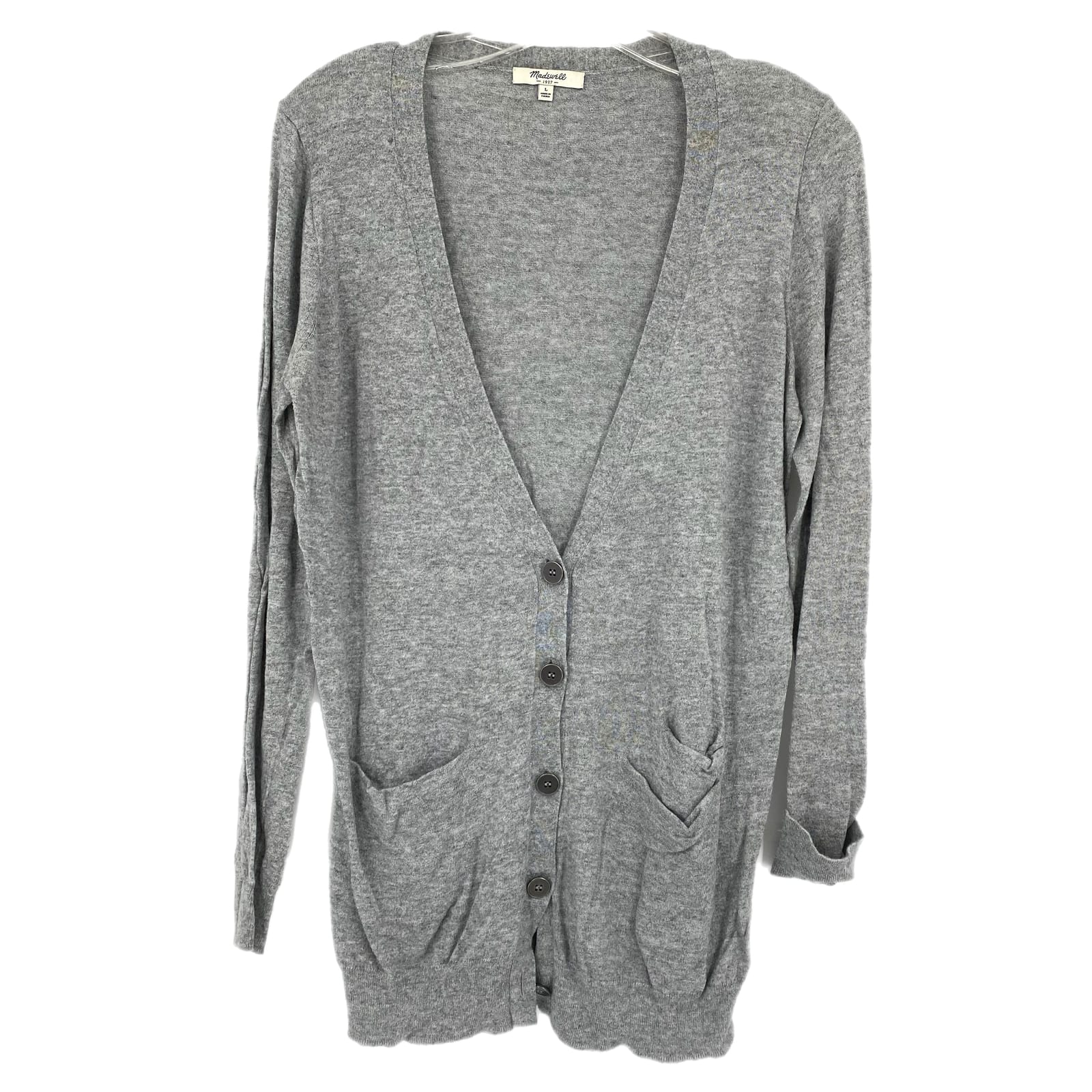 Madewell Gray V-Neck Button Cardigan
