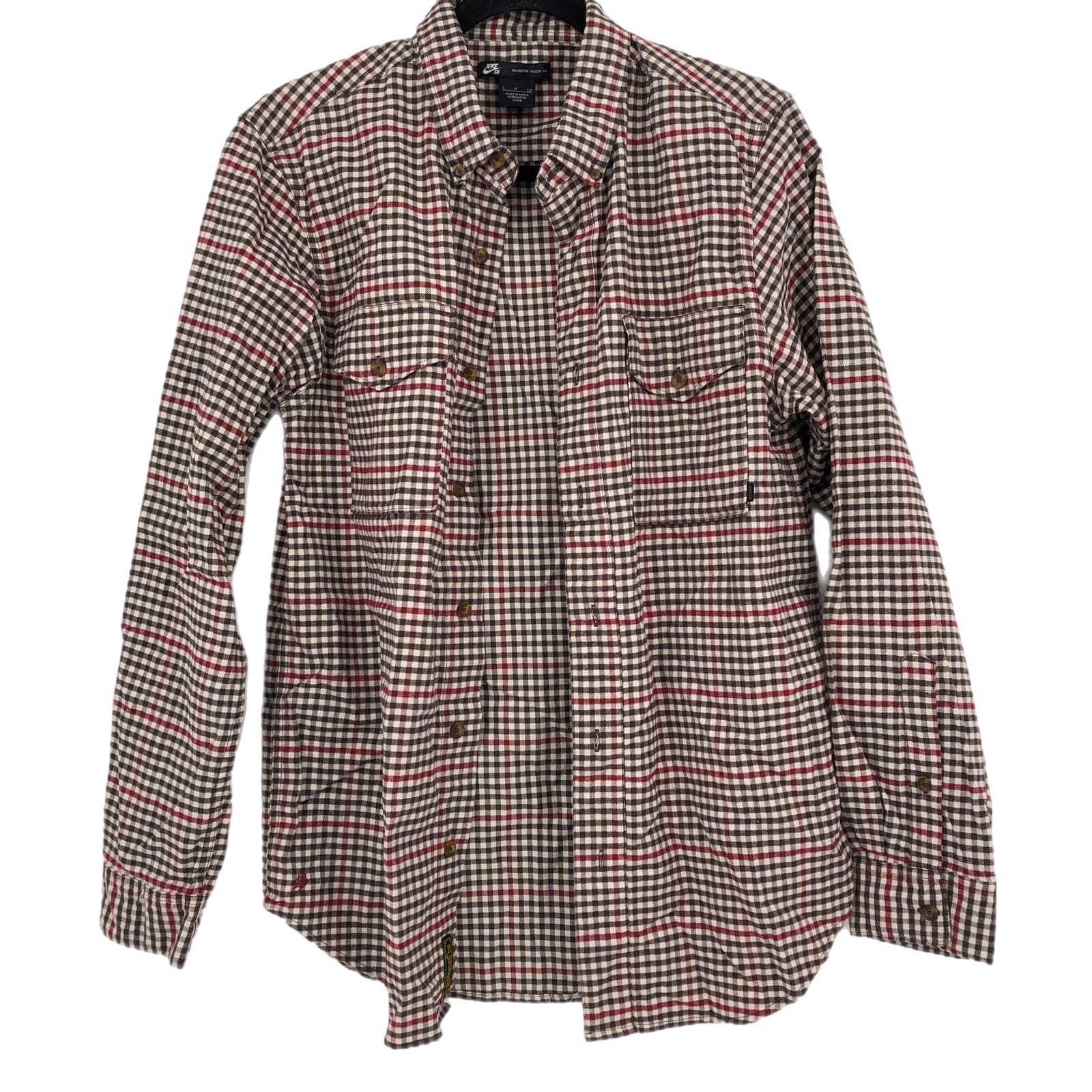 Nike Brown Red Plaid Button-Up Casual Shirt