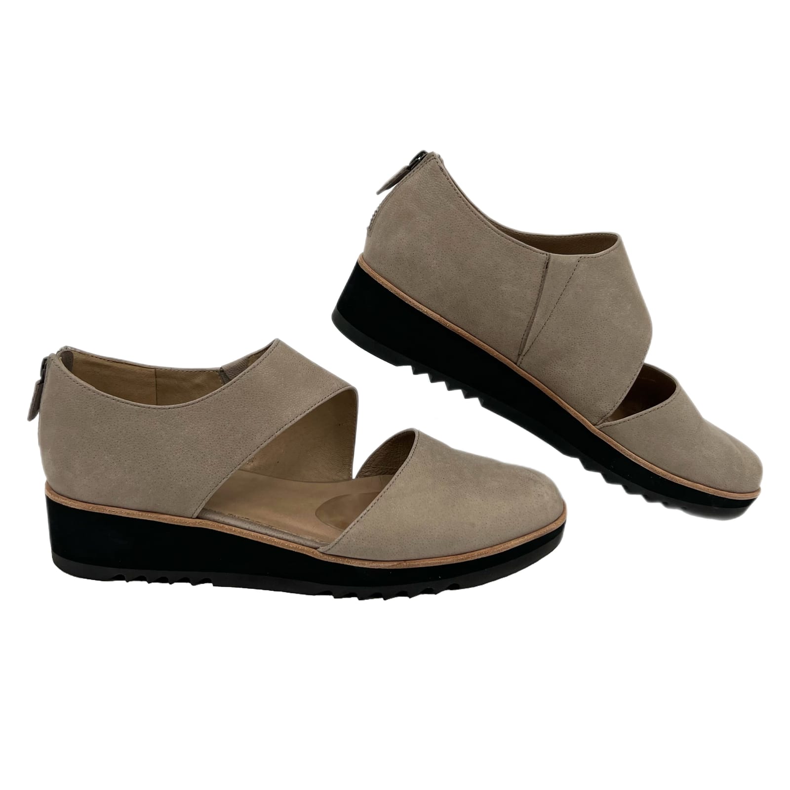 Eileen Fisher Taupe Leather Sandal Wedges