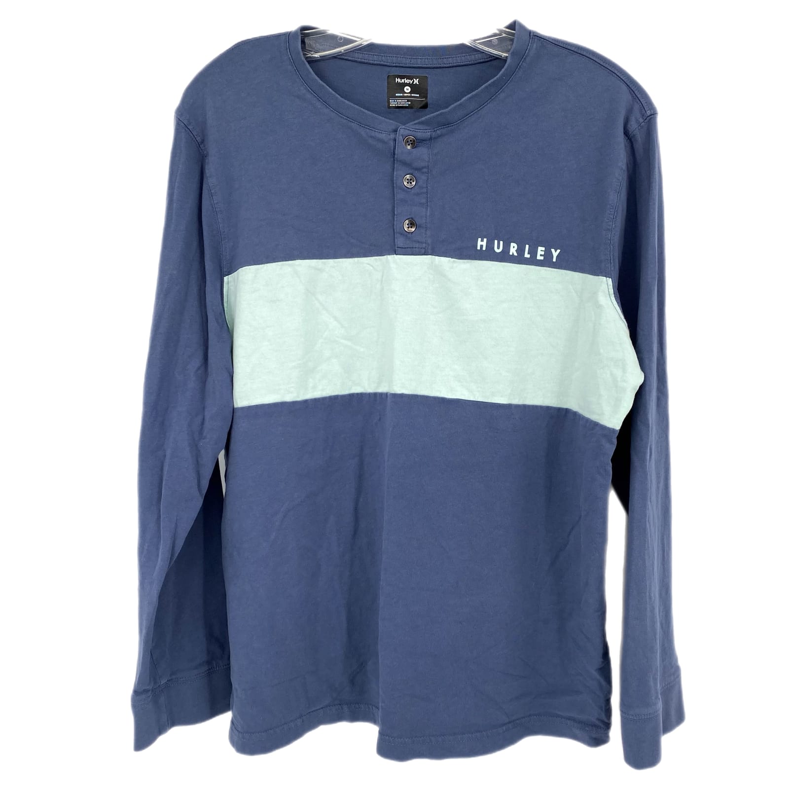 Hurley Blue V-Neck Puff Sleeve Long Sleeve T-Shirt