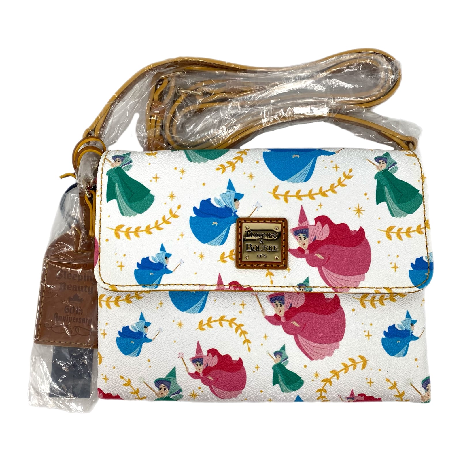 Dooney & Bourke White and Multicolor Sleeping Beauty Fairy Godmothers Crossbody