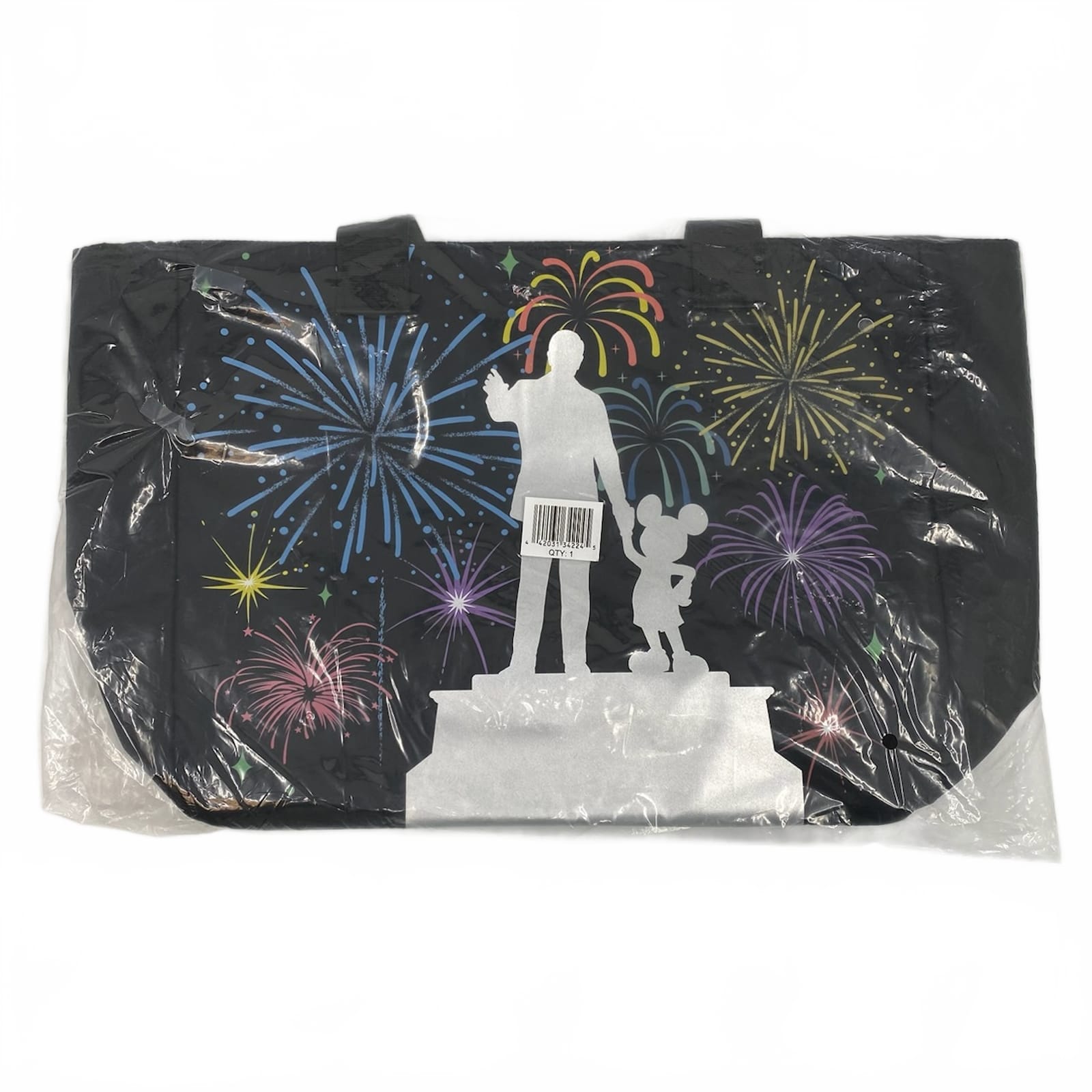 Disney Black Silver 100 Years of Wonder Walt and Mickey Fireworks Tote