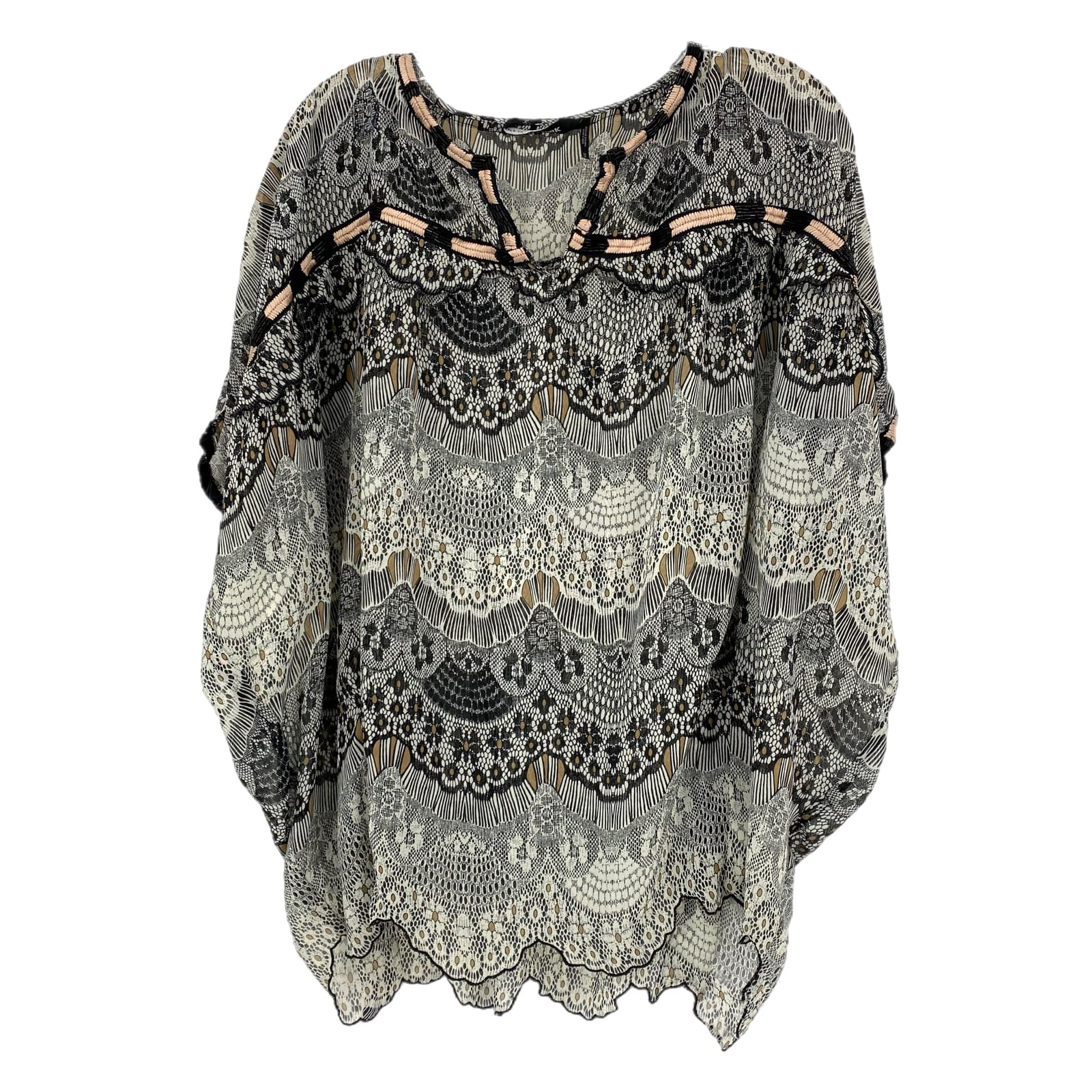 Chic Black & Gray Printed V-Neck Blouse