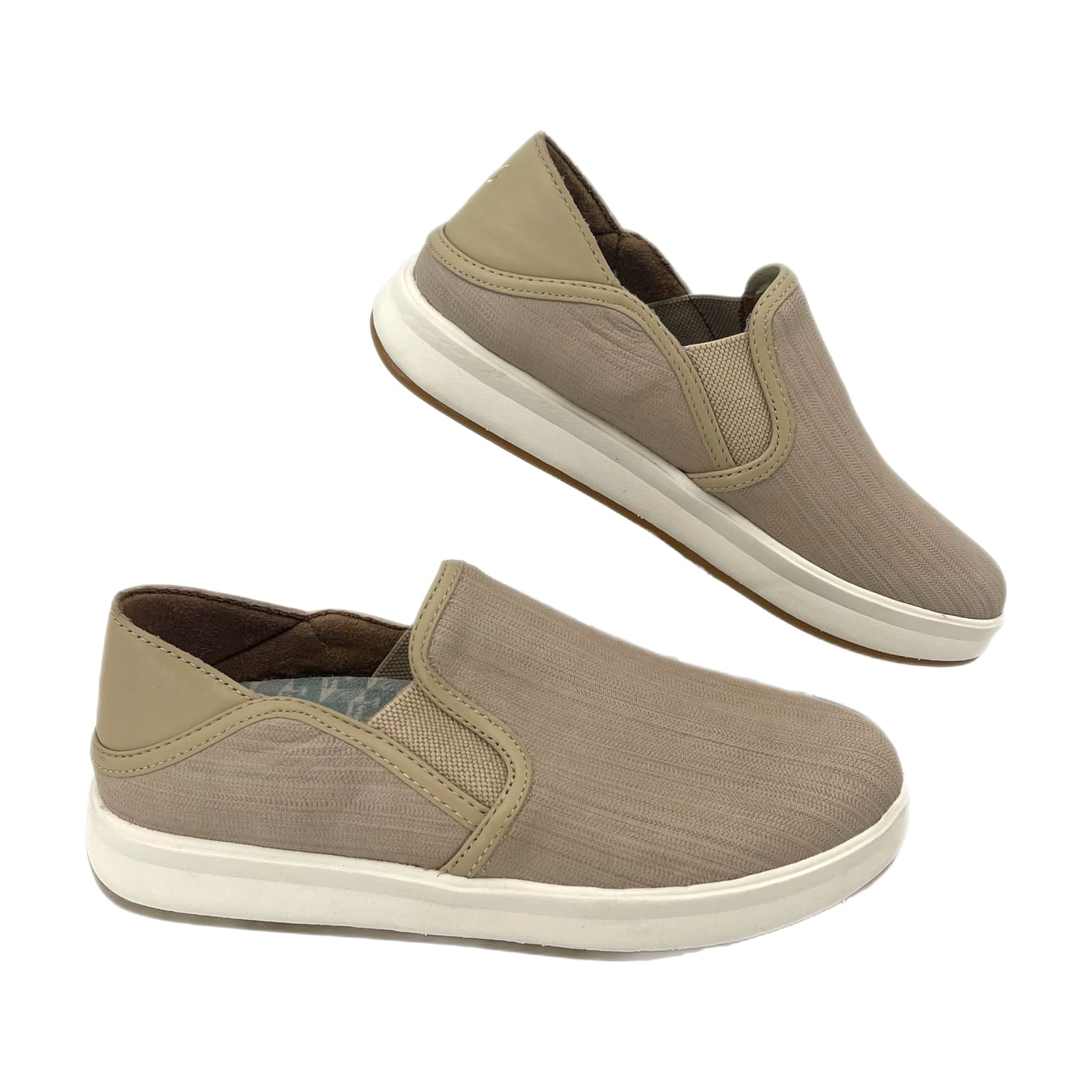 OluKai Beige Leather Slip-On Sneakers