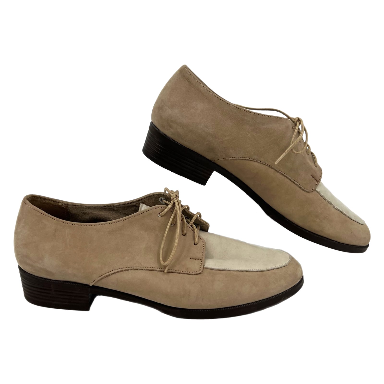 Munro Cream Beige Suede Lace Up Loafers