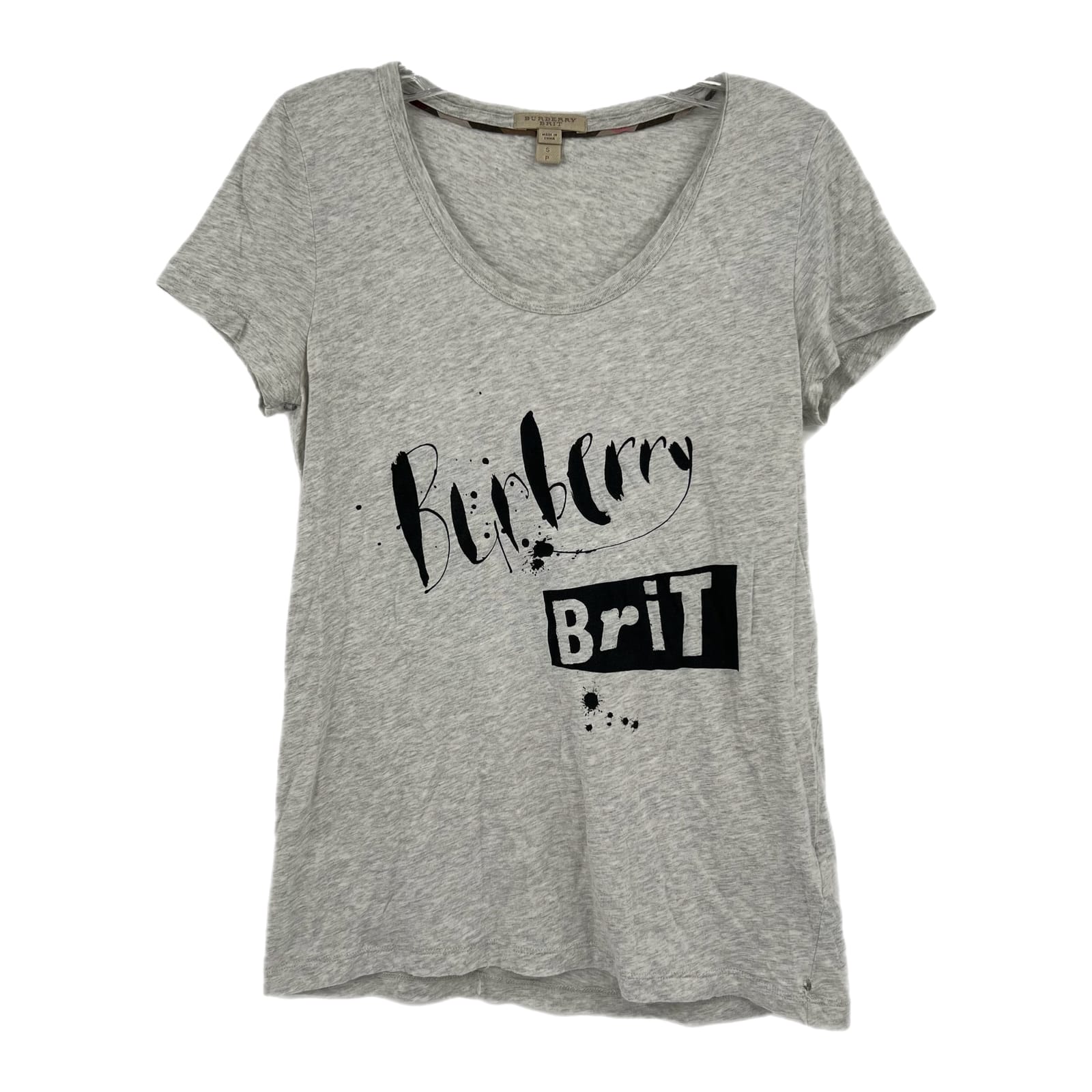 Burberry Gray Black Splatter Logo Print Tee